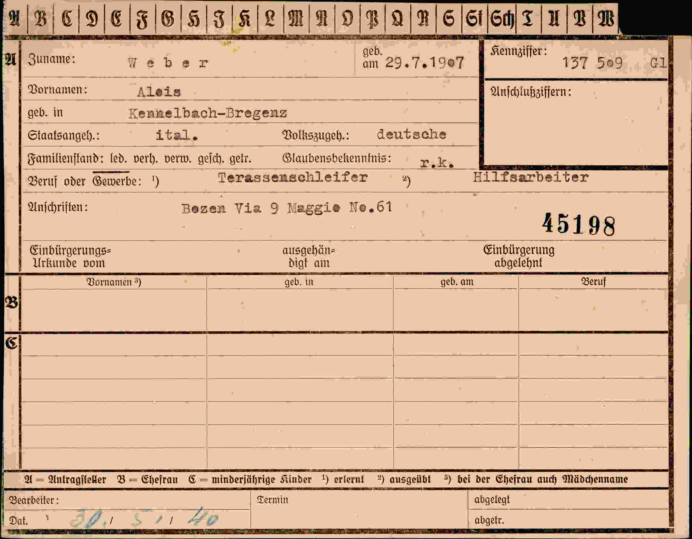 Dokument für Alois Weber