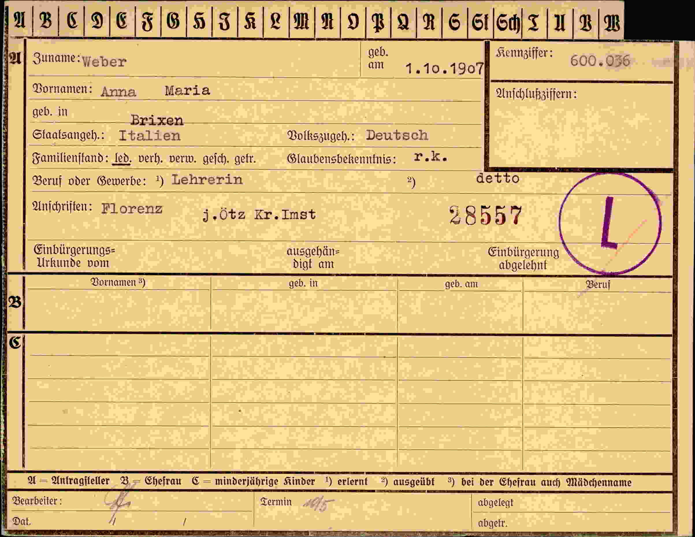 Dokument für Anna Weber