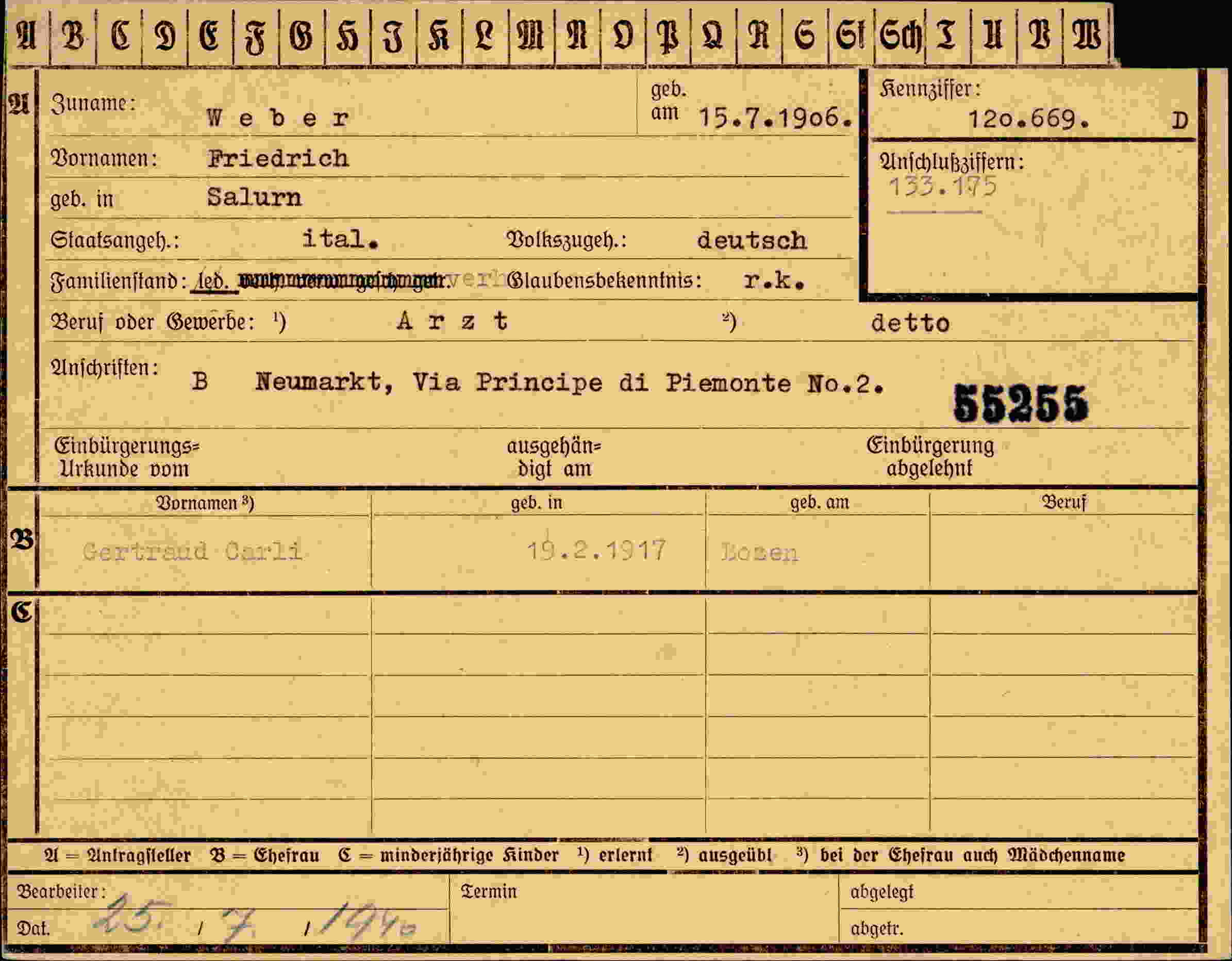 Vorderseite des Dokuments