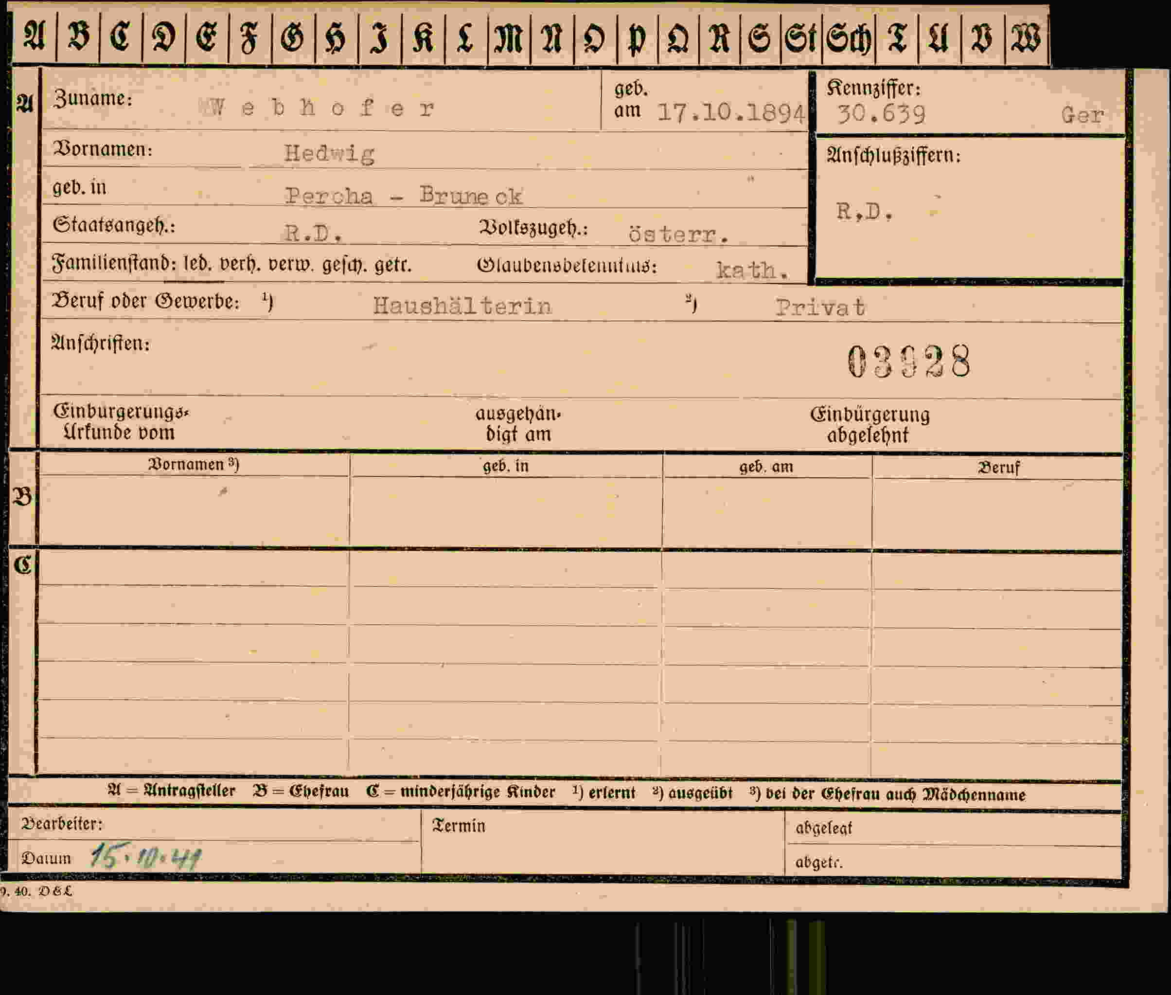 Dokument für Hedwig Webhofer
