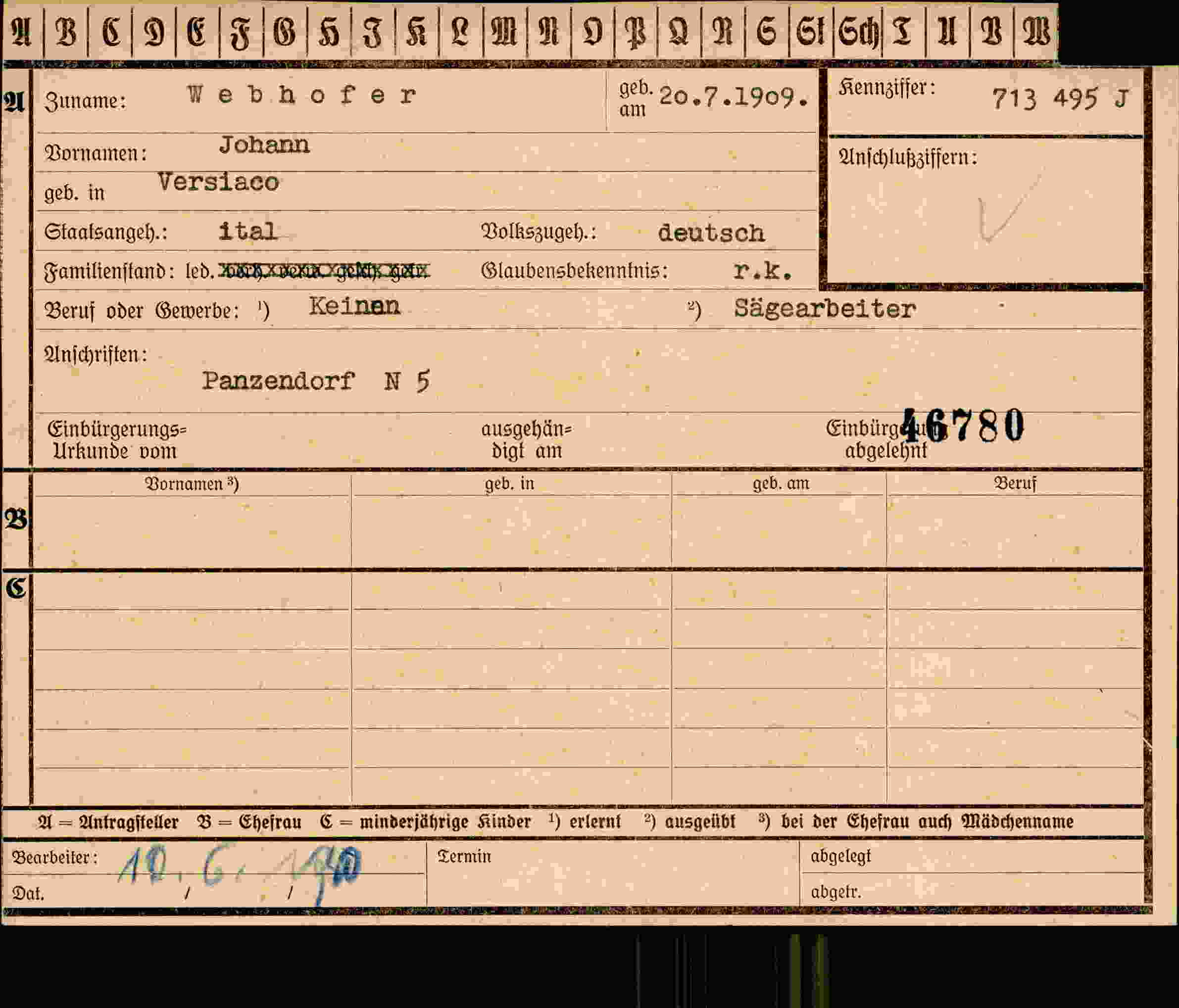Dokument für Johann Webhofer