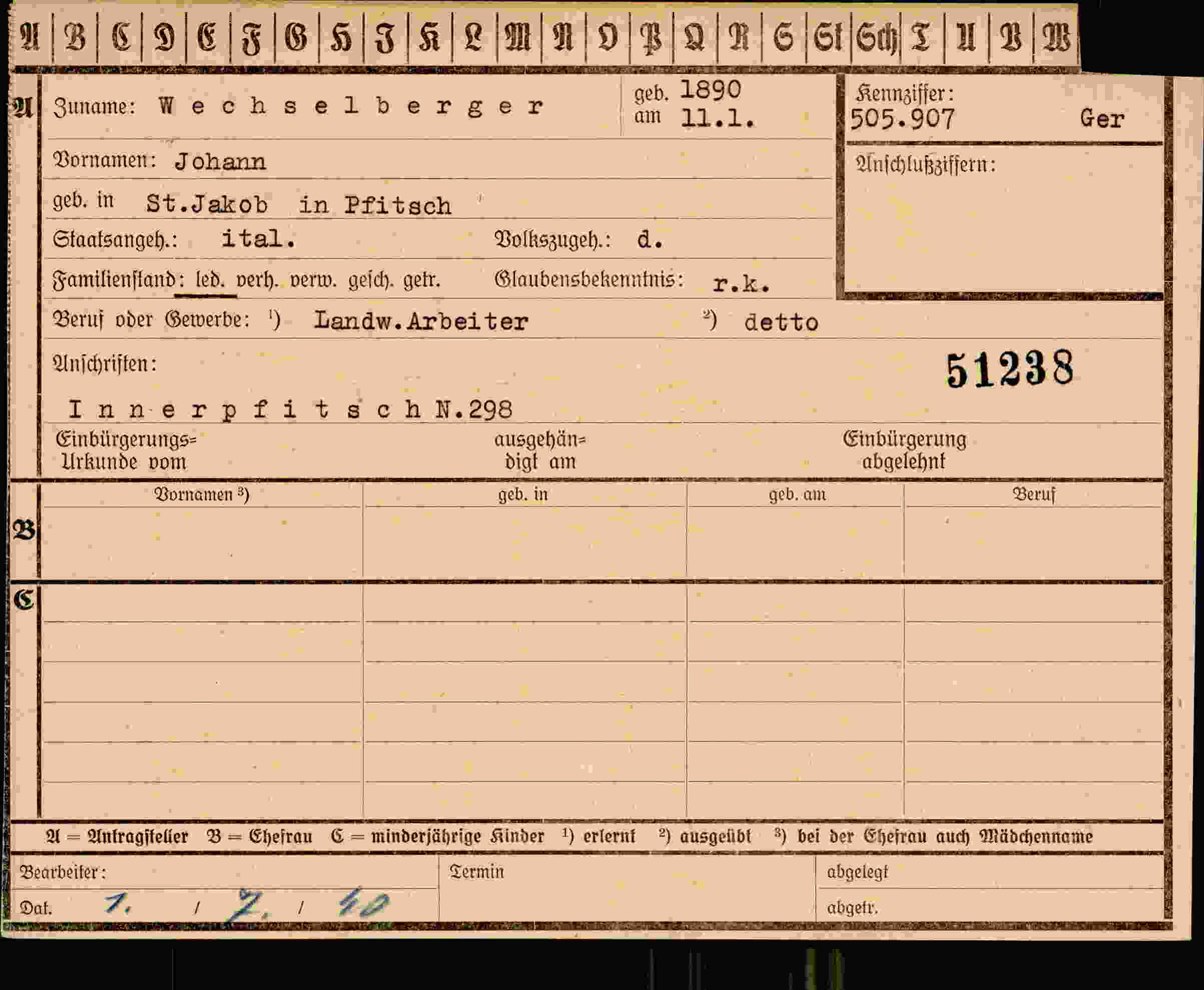 Vorderseite des Dokuments