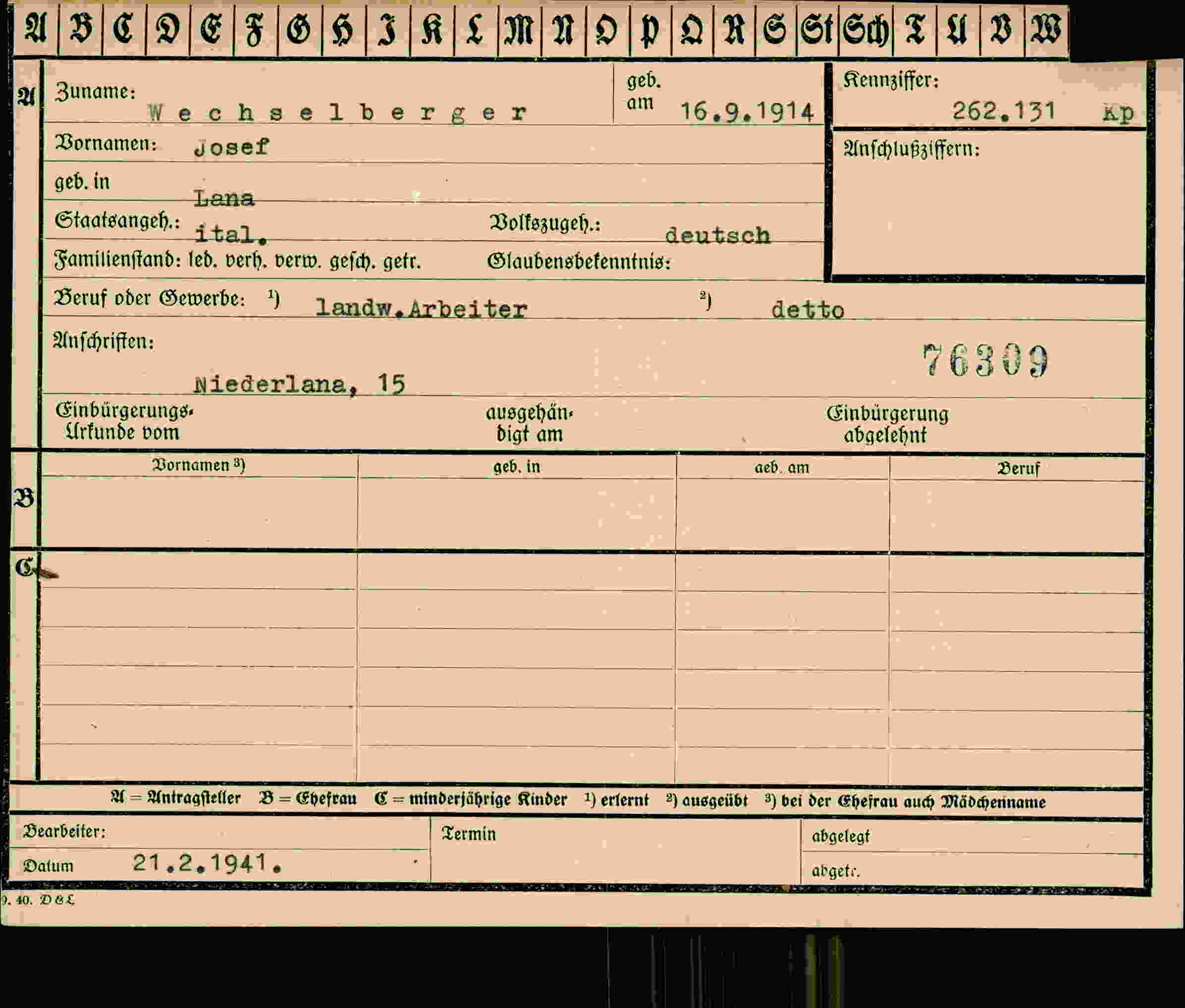 Vorderseite des Dokuments