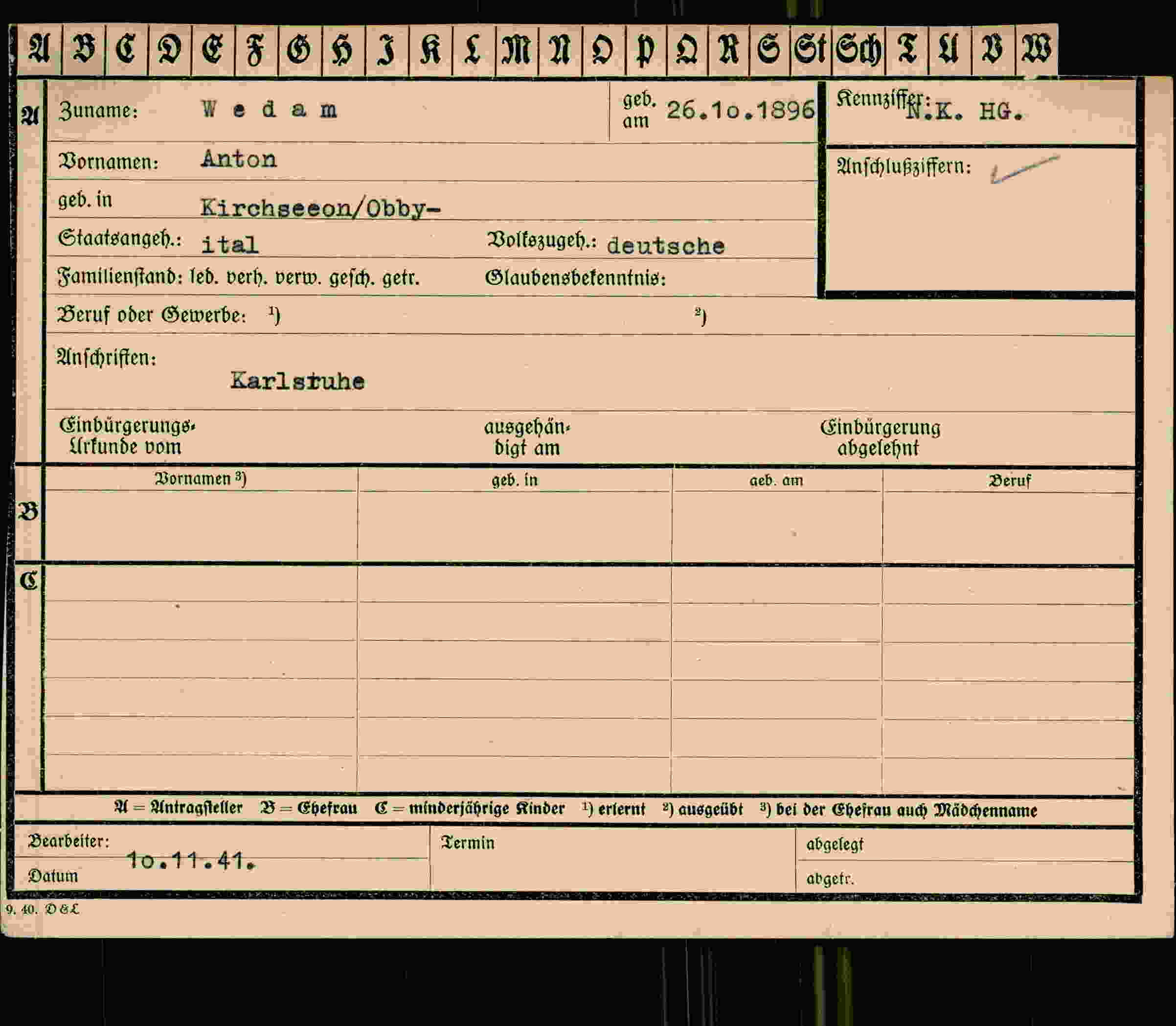 Dokument für Anton Wedam