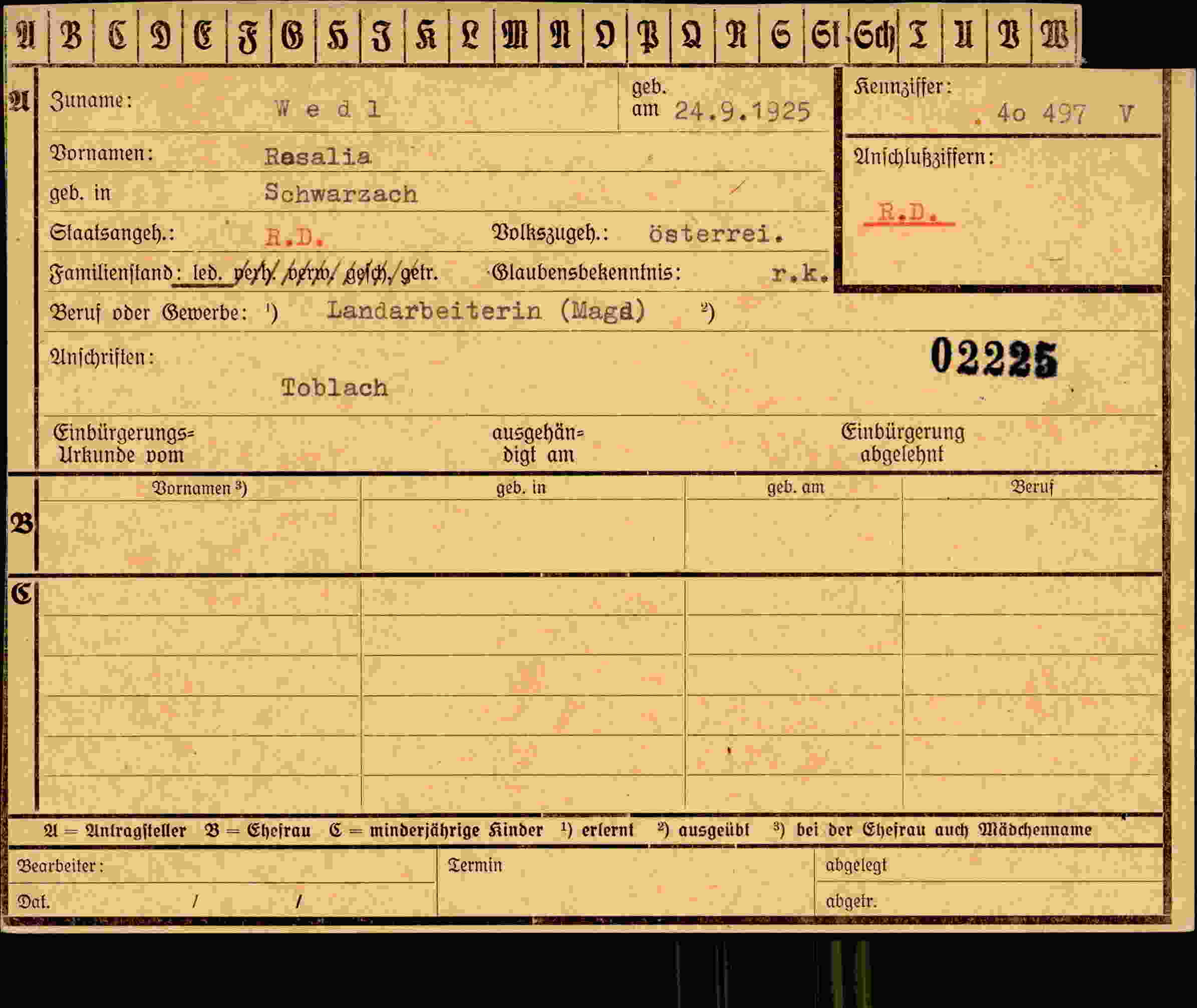 Vorderseite des Dokuments