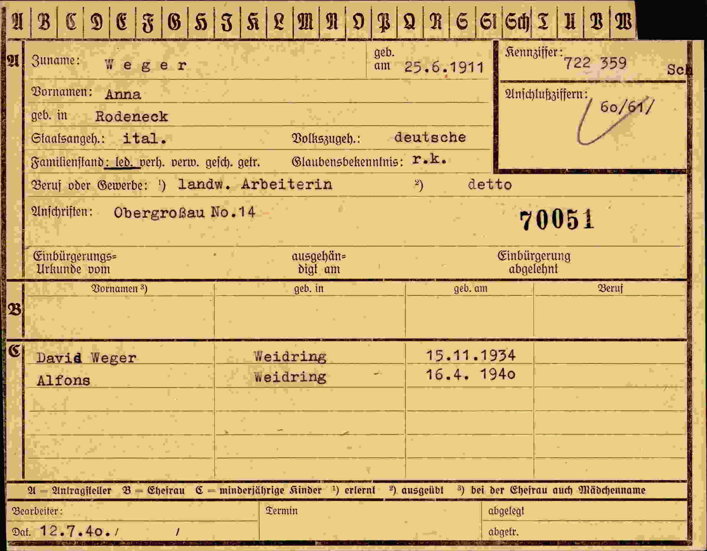 Dokument für Anna Weger