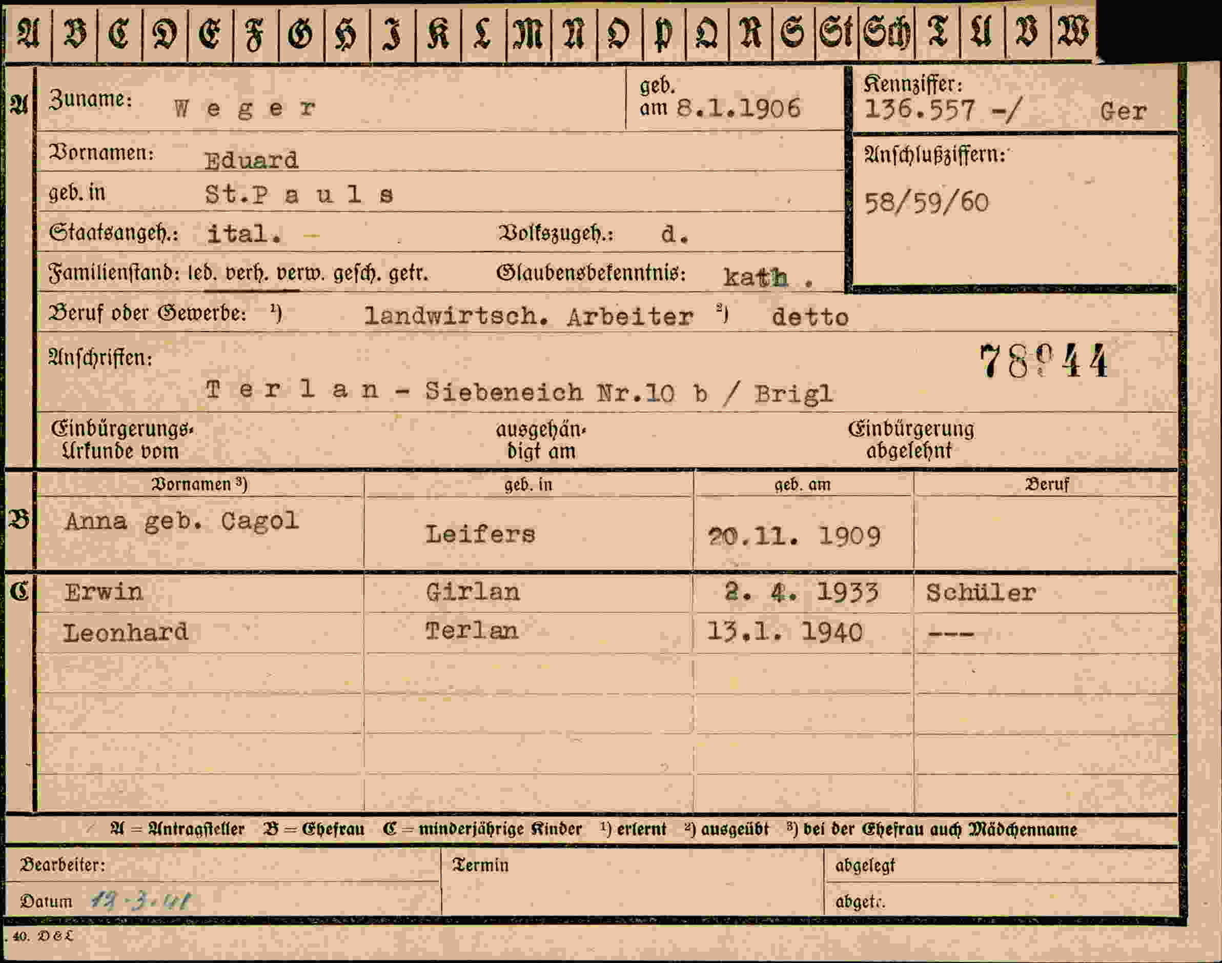 Dokument für Eduard Weger