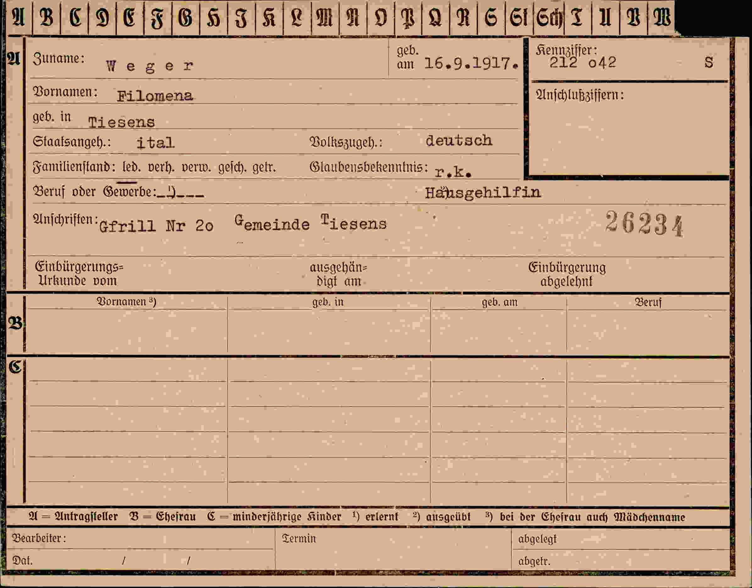 Dokument für Filomena Wegen