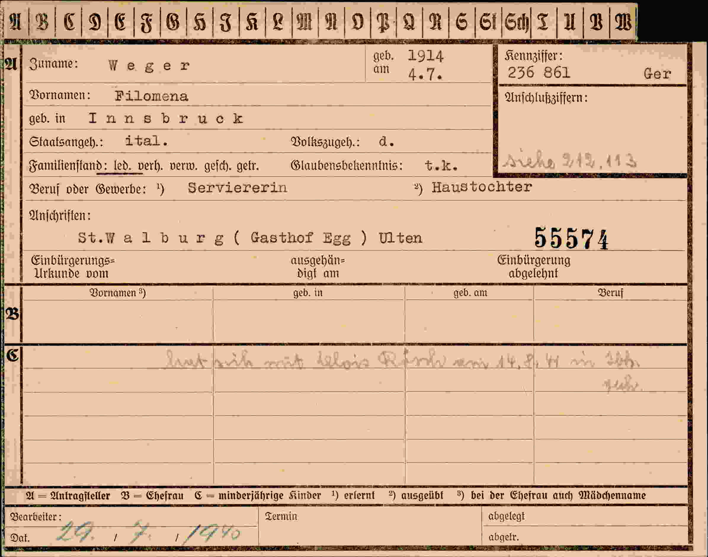 Dokument für Filomena Weger