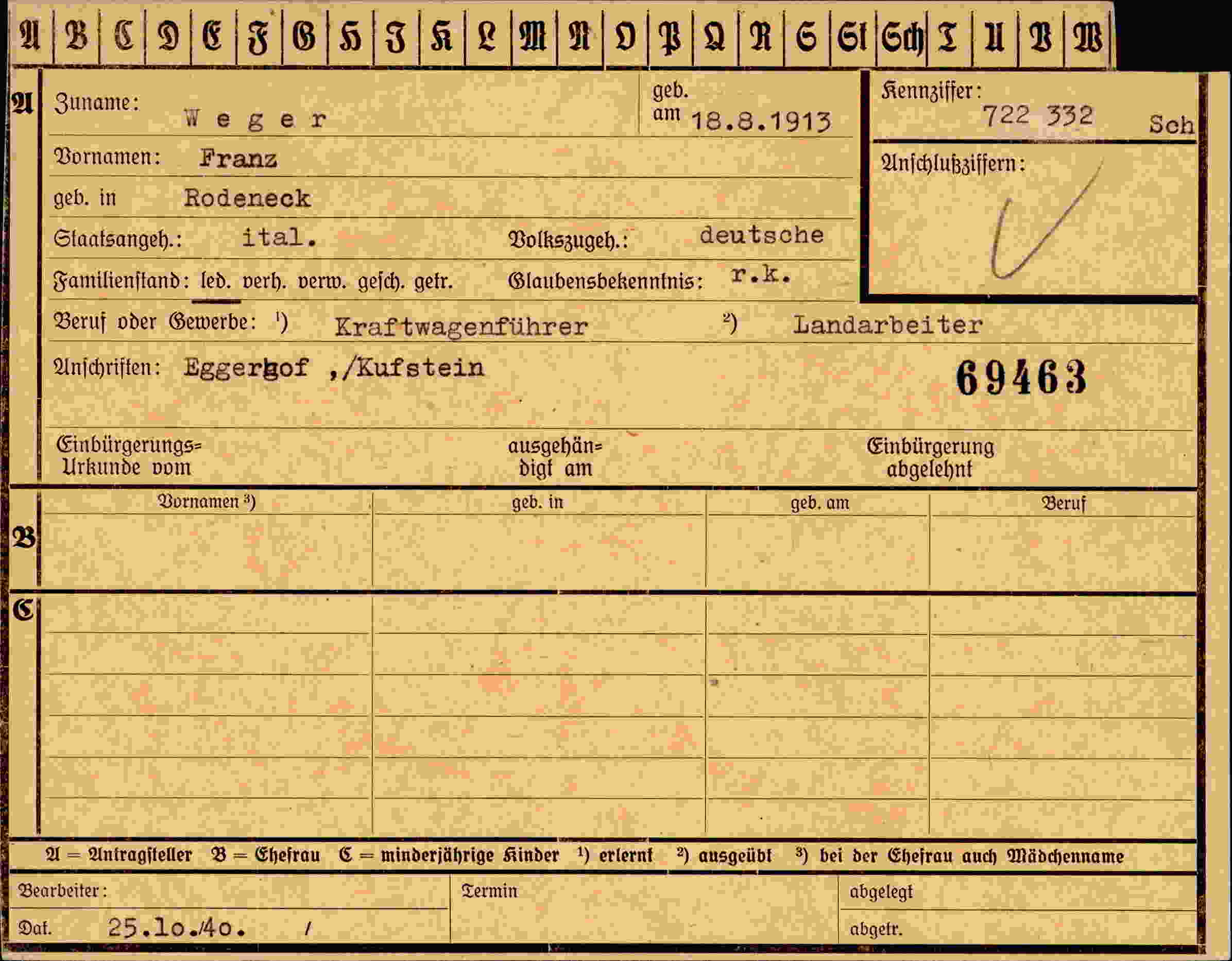 Dokument für Franz Weger