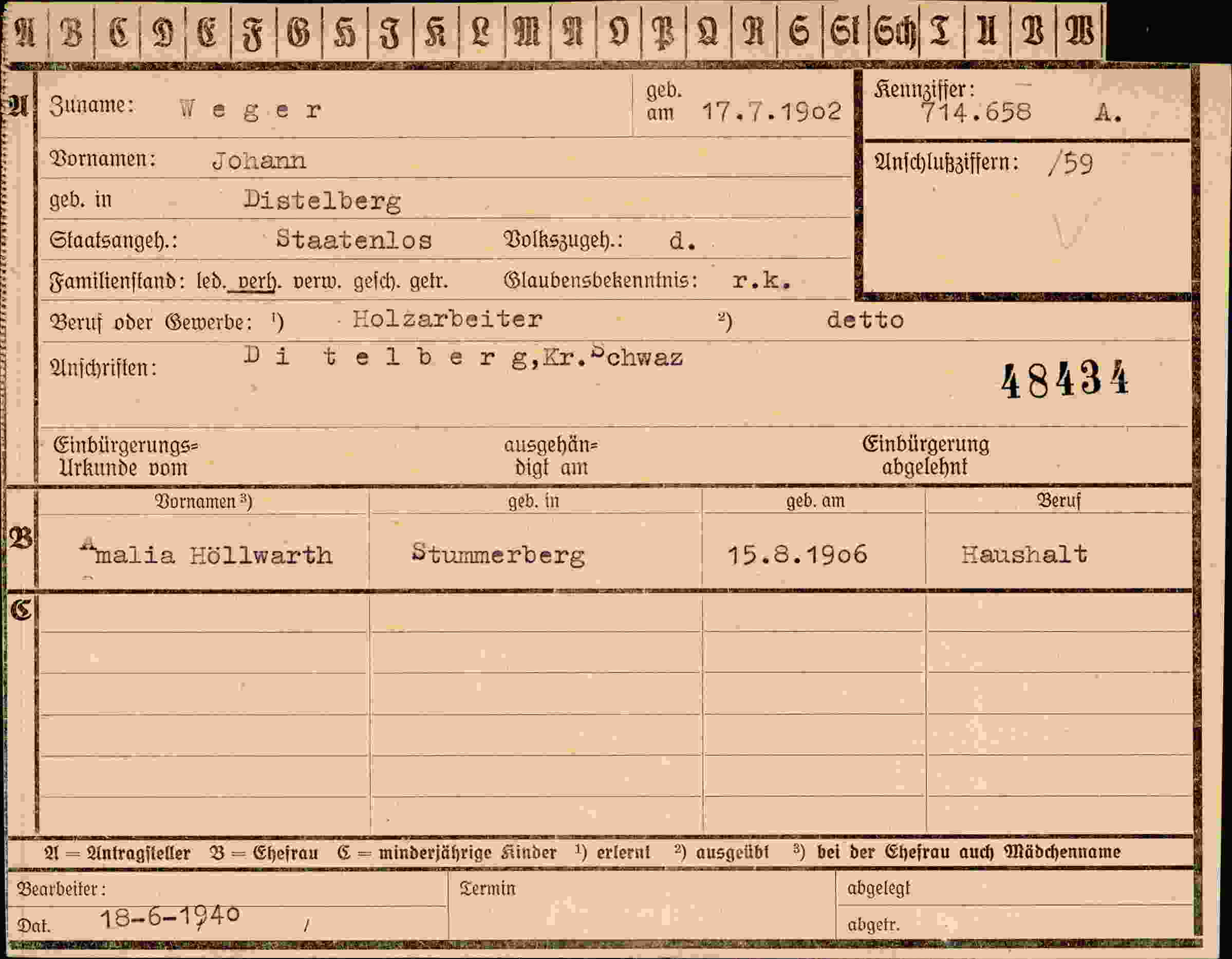 Dokument für Johann Weger