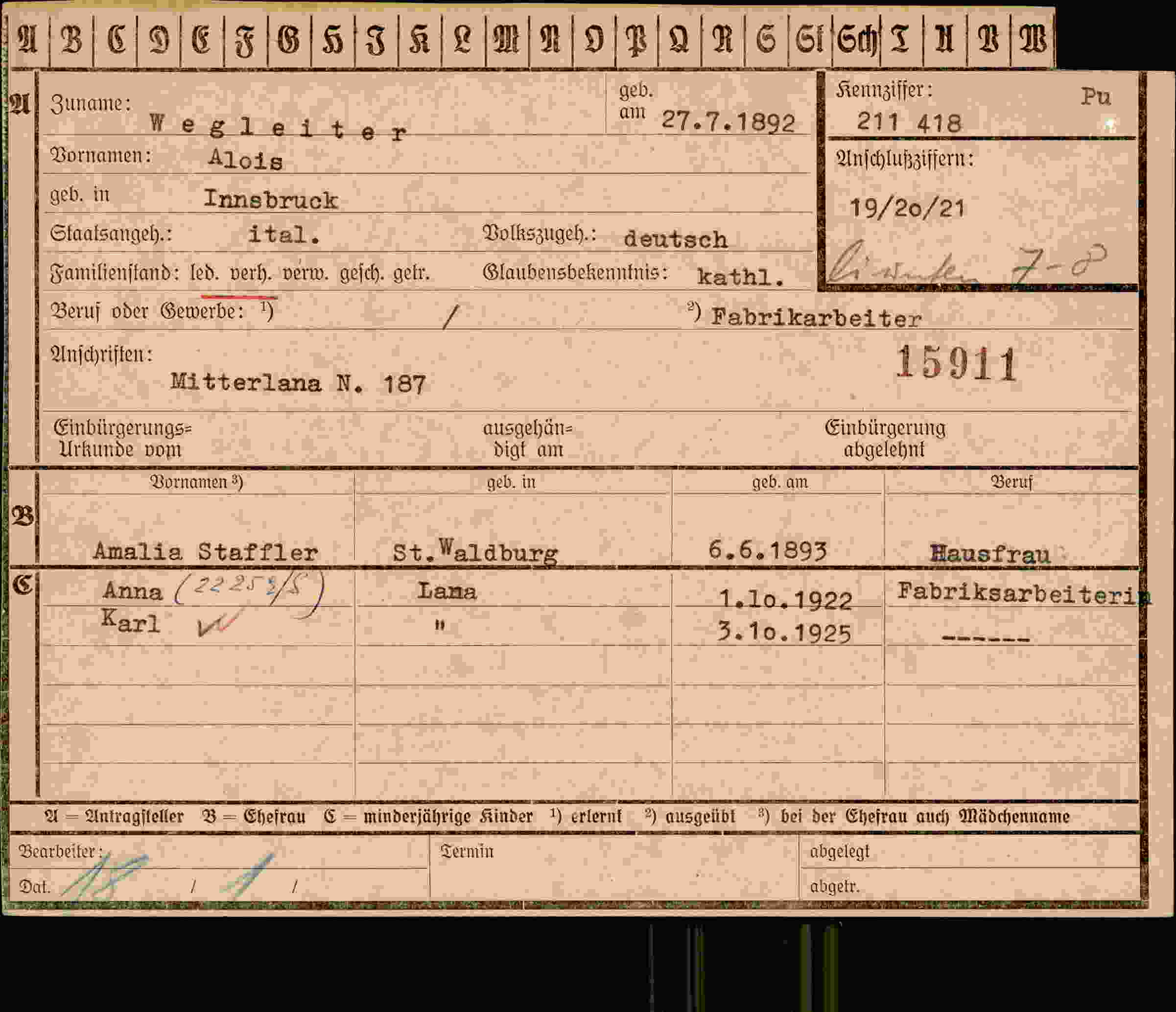 Vorderseite des Dokuments