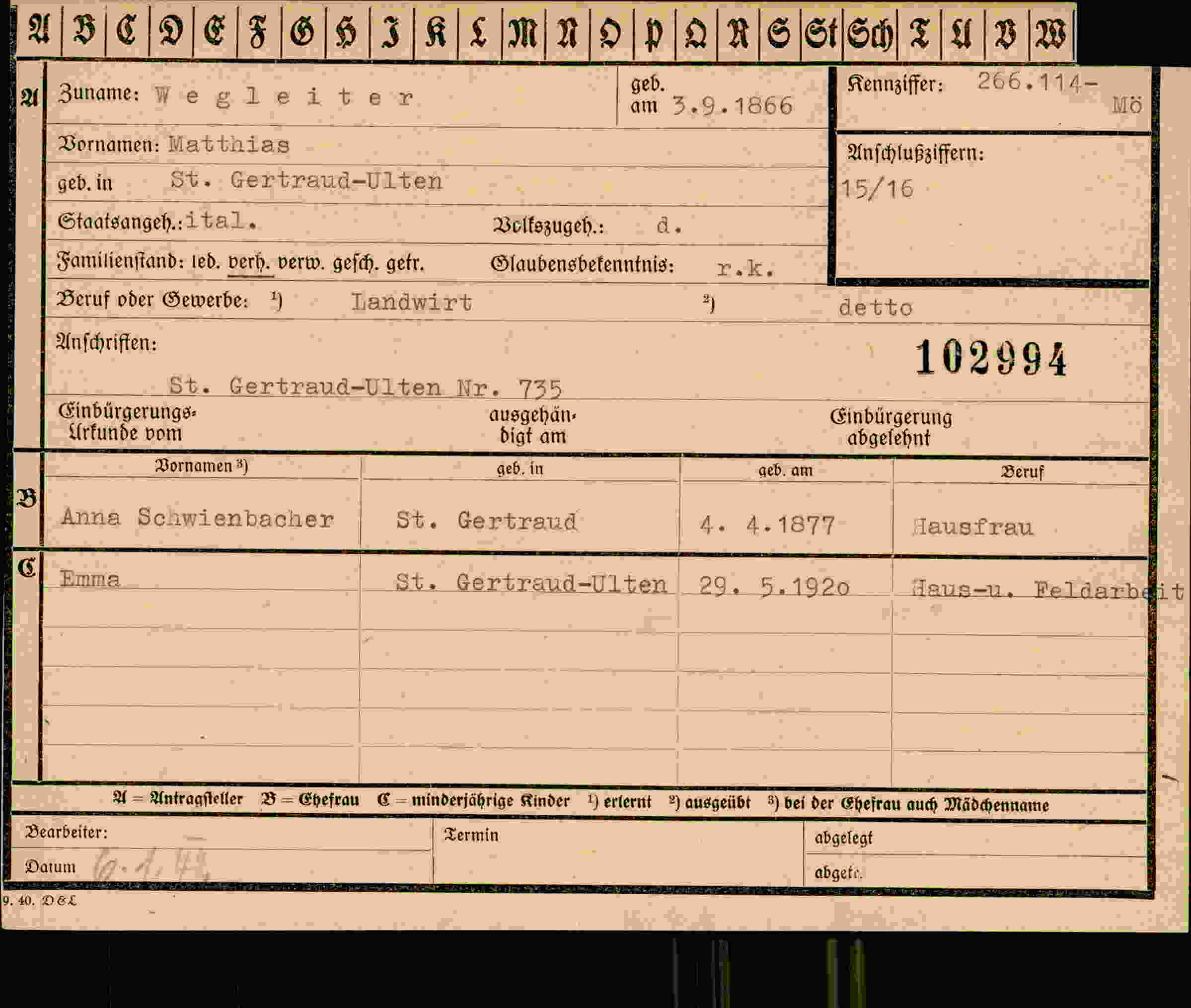 Dokument für Matthias Wegleiter