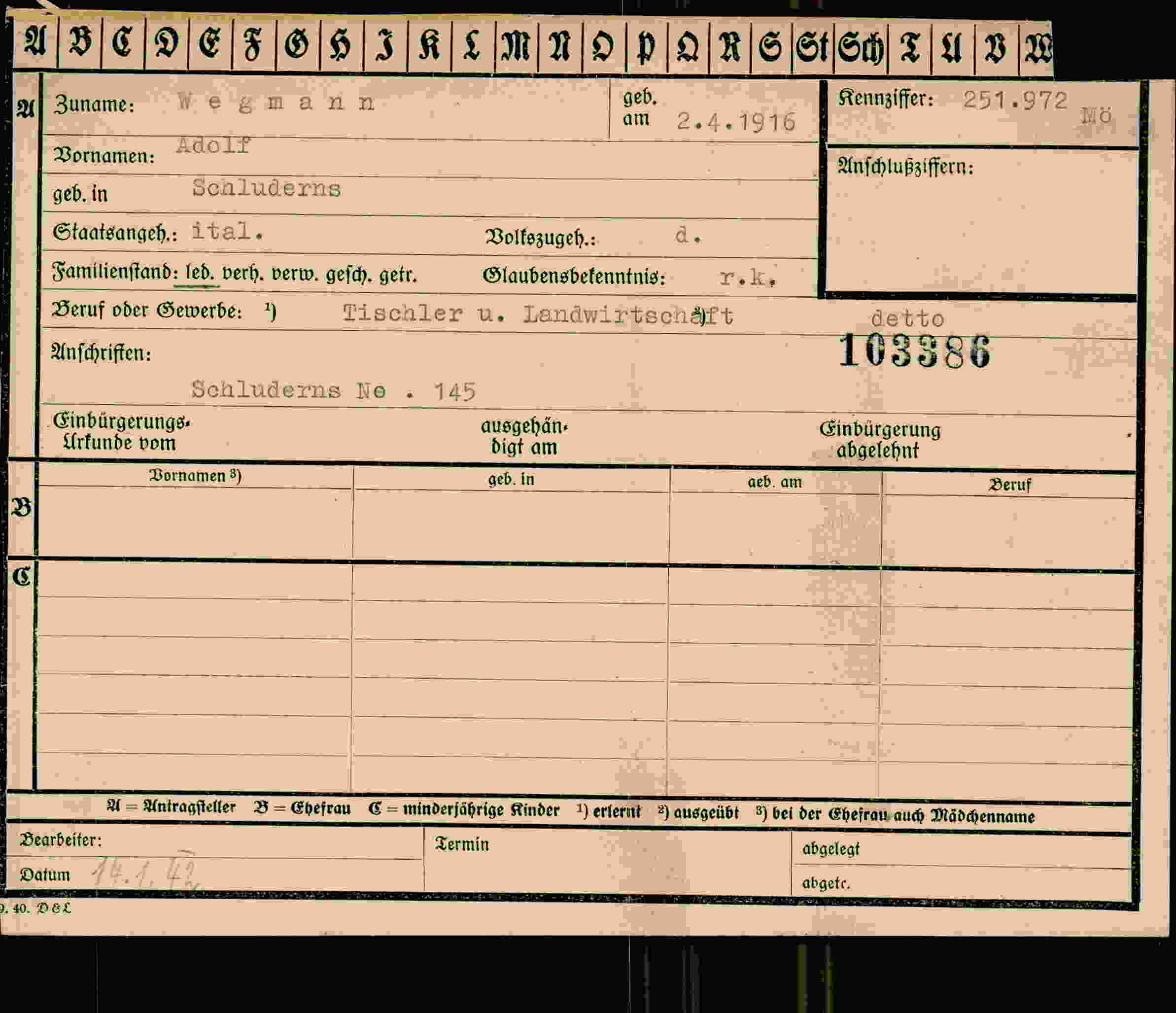 Dokument für Adolf Wegmann