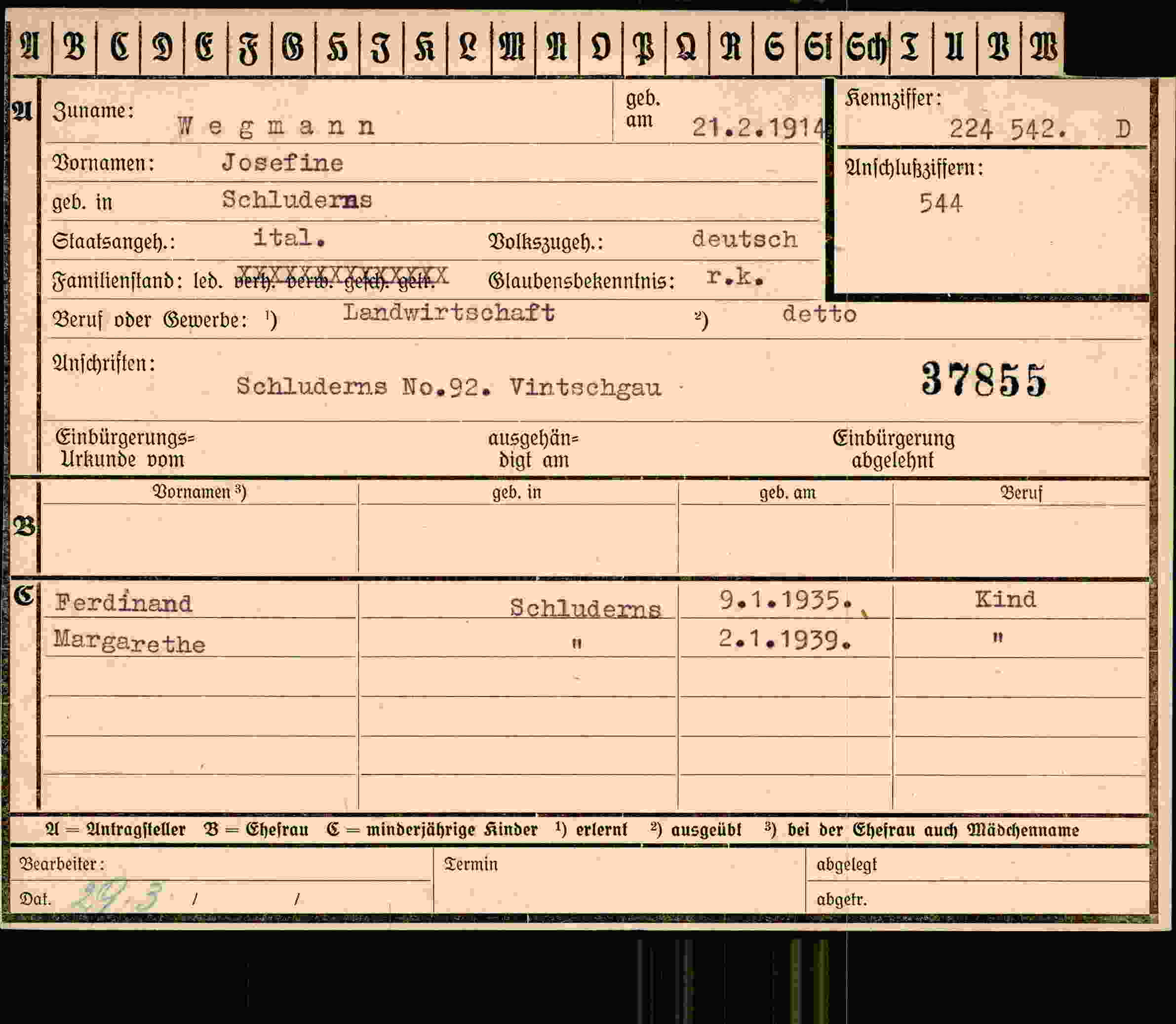 Vorderseite des Dokuments