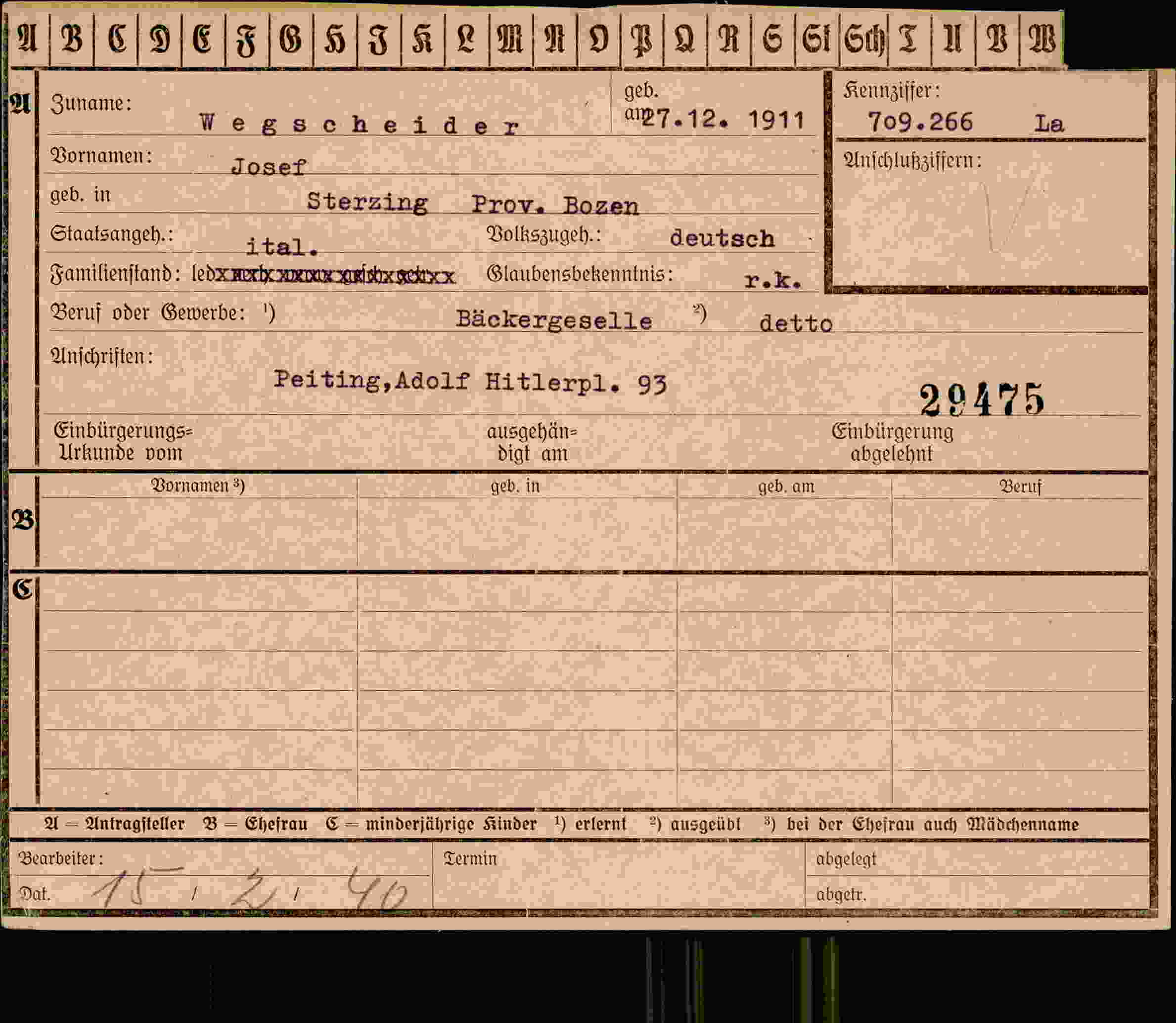 Dokument für Josef Wegscheider