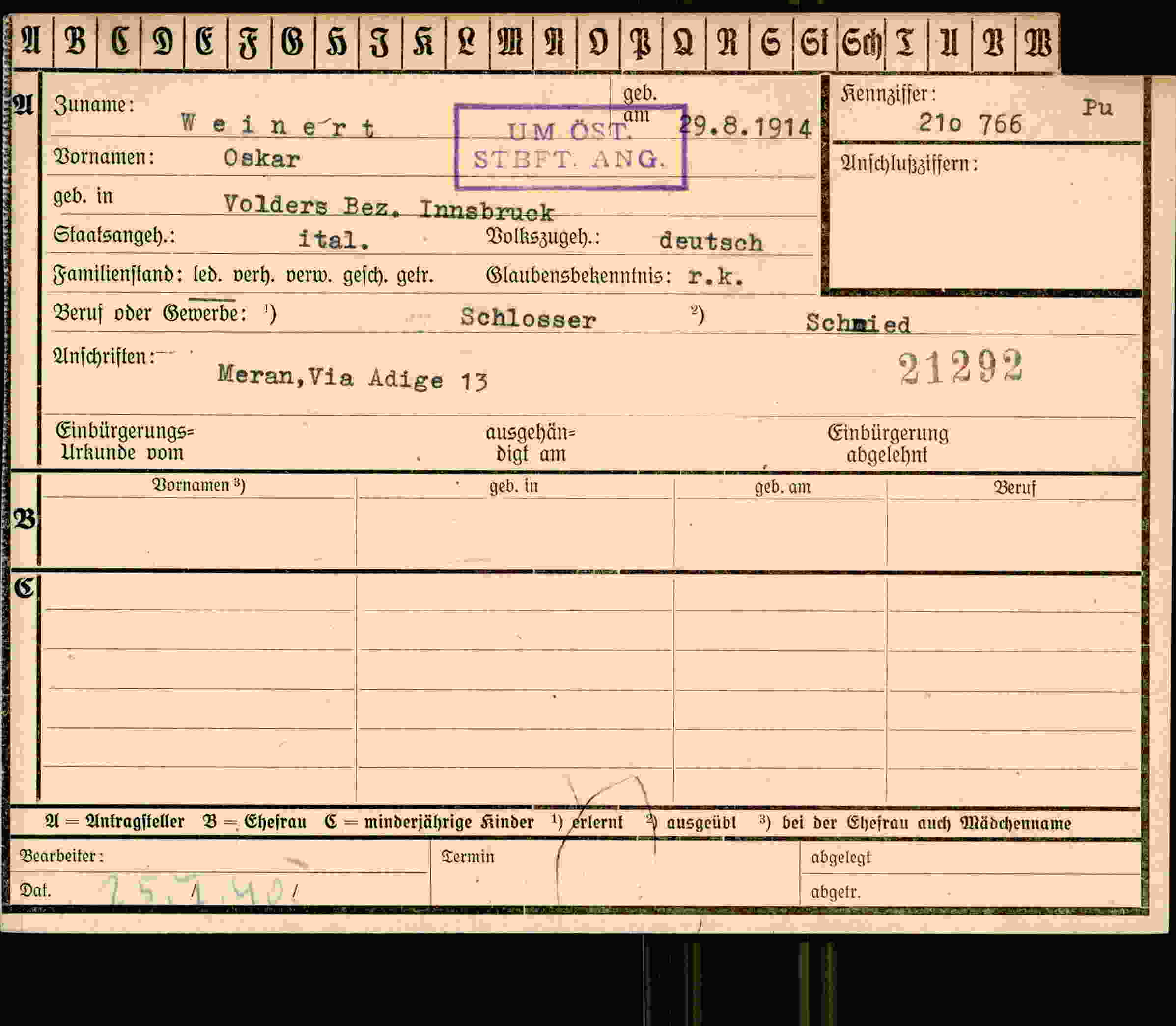 Dokument für Oskar Weinert