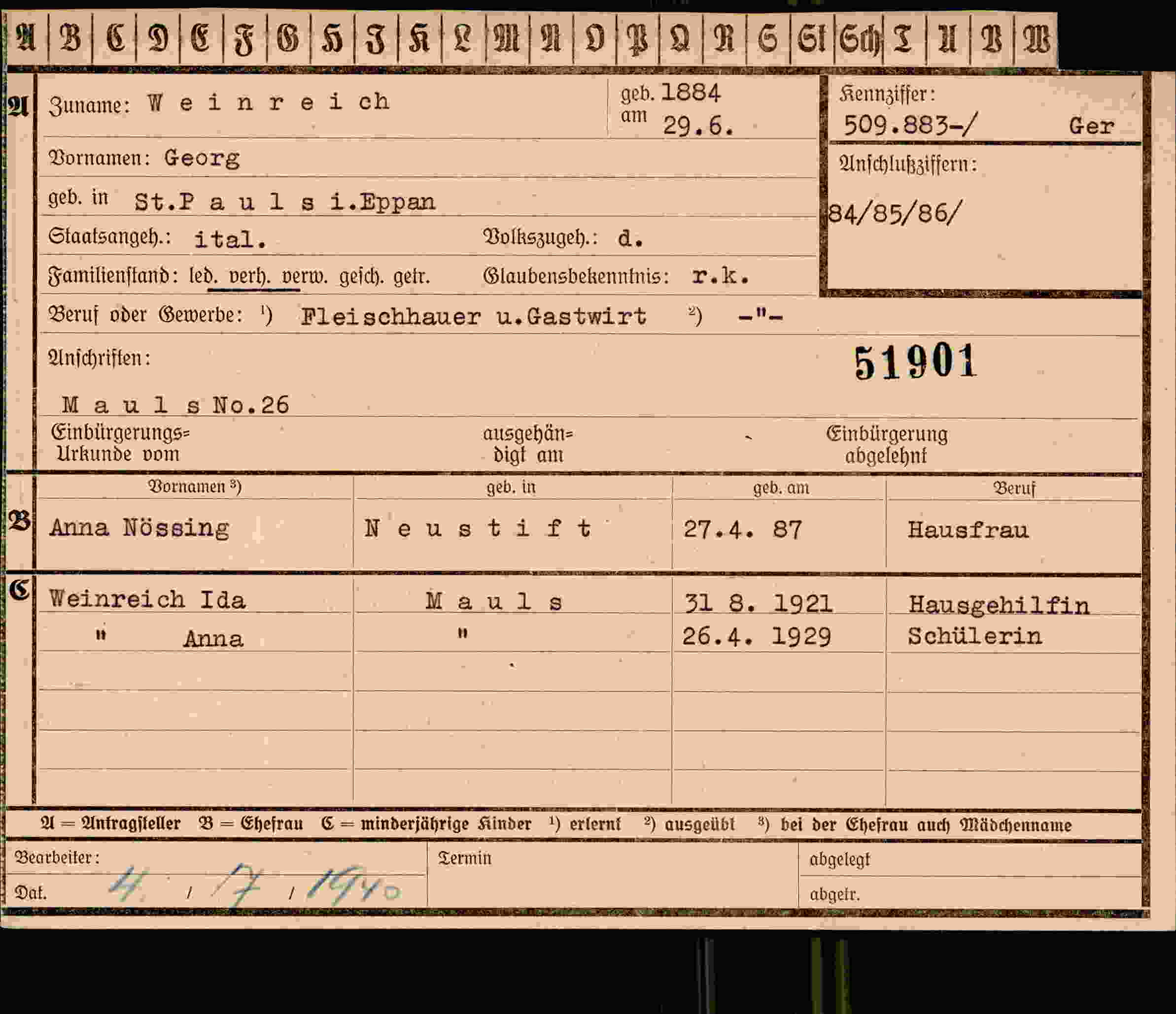 Dokument für Georg Weinreich