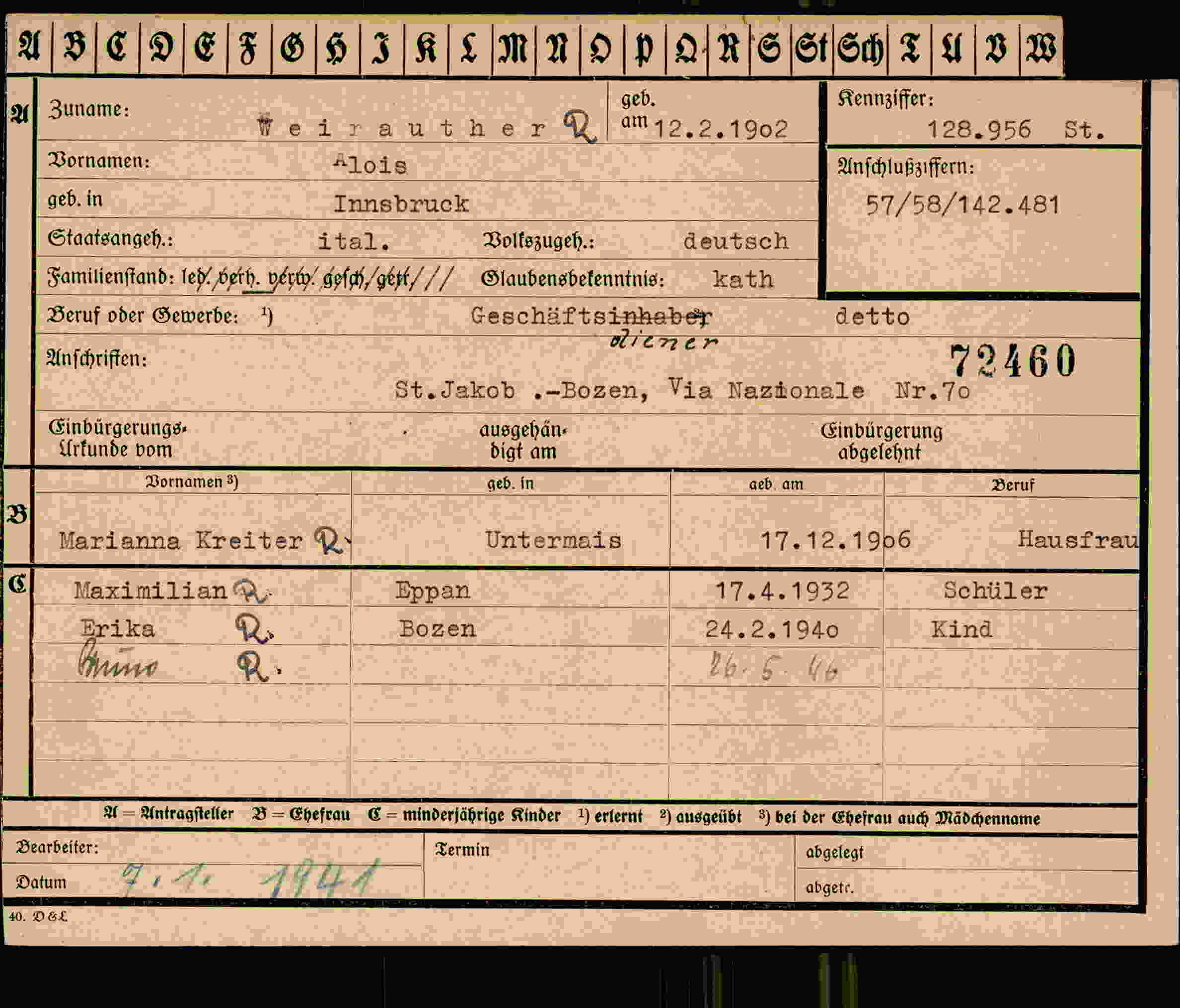 Dokument für Alois WeirautherQ