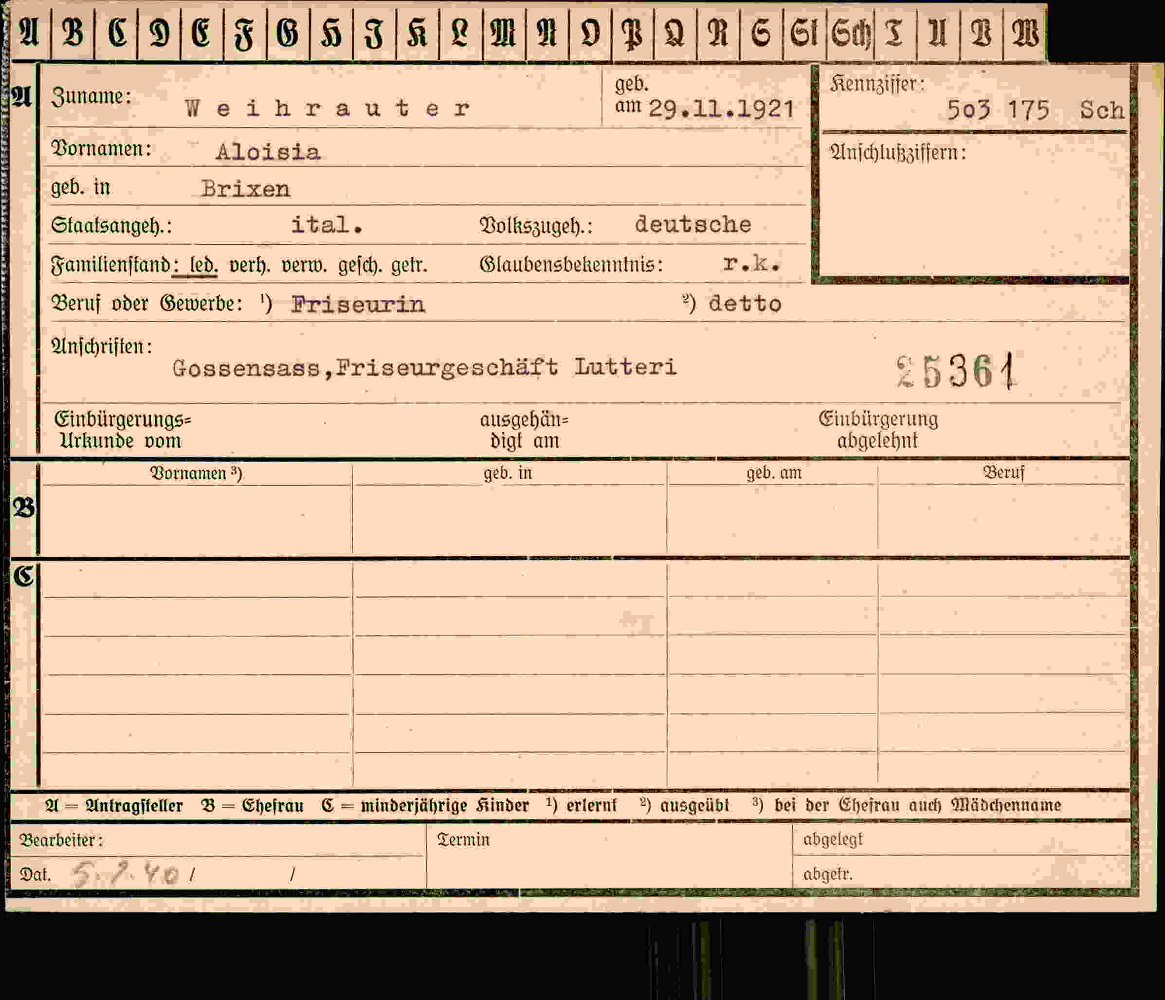 Vorderseite des Dokuments