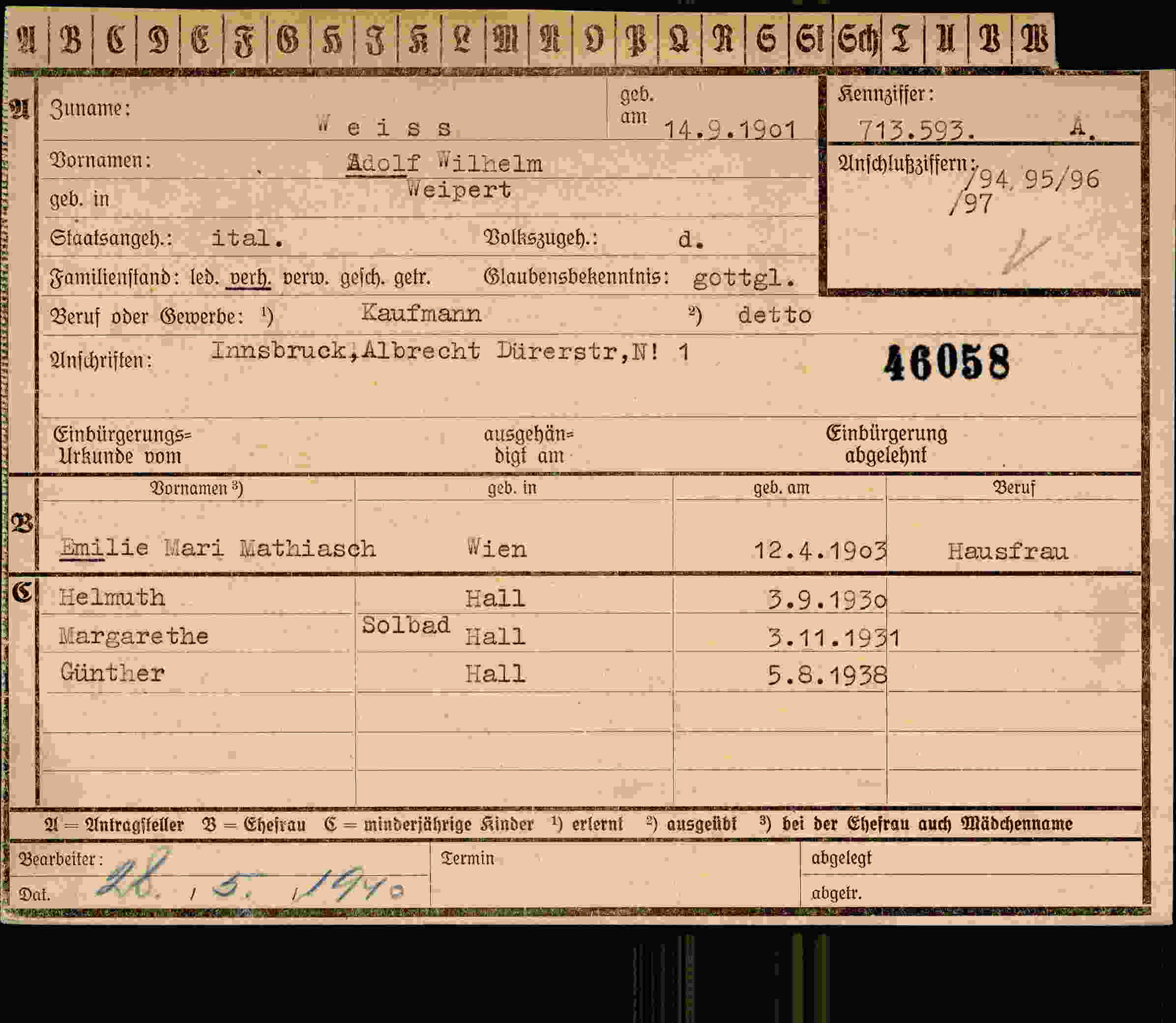 Vorderseite des Dokuments