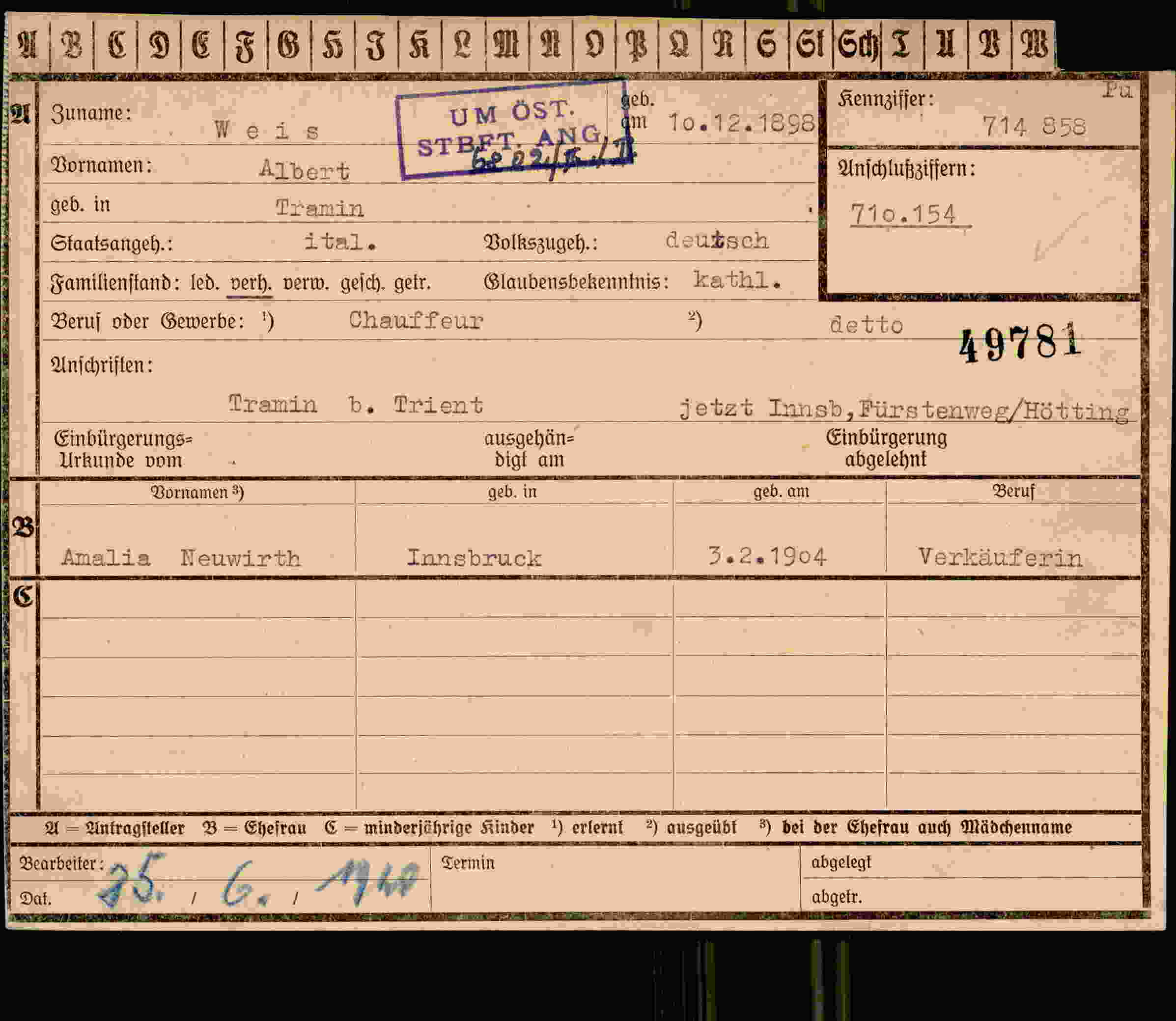 Dokument für Albert Weis