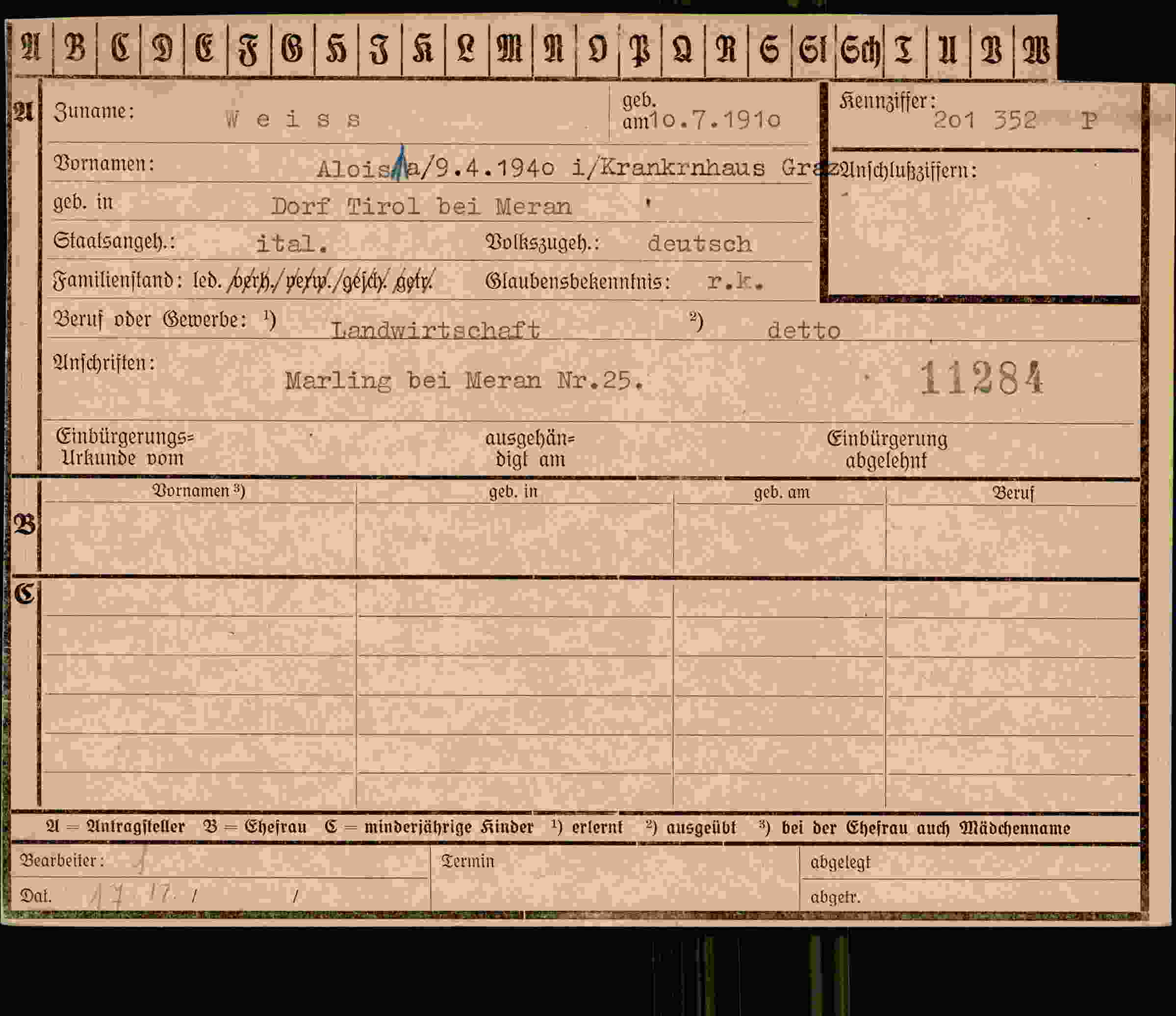 Vorderseite des Dokuments
