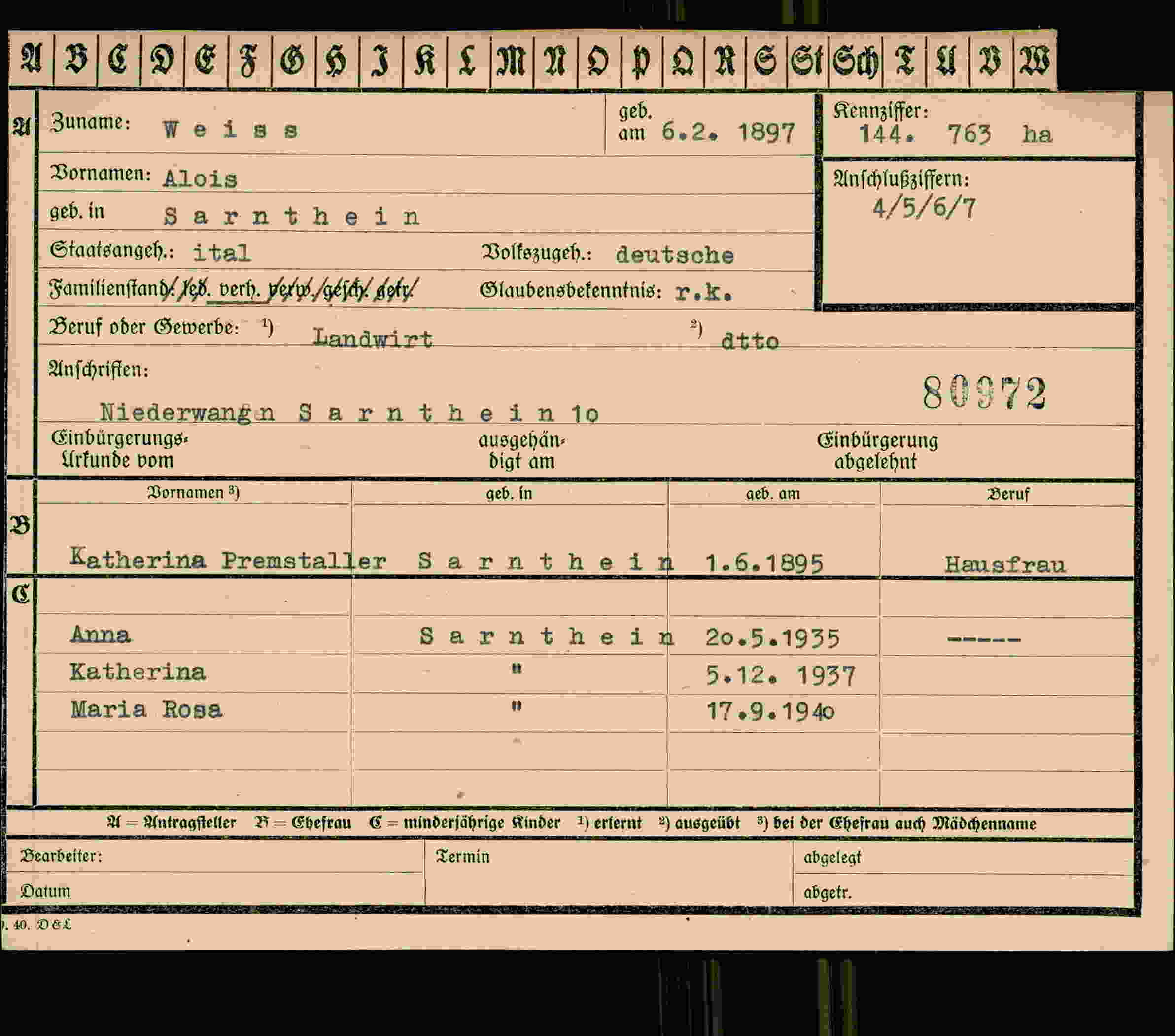 Dokument für Alois Weiss