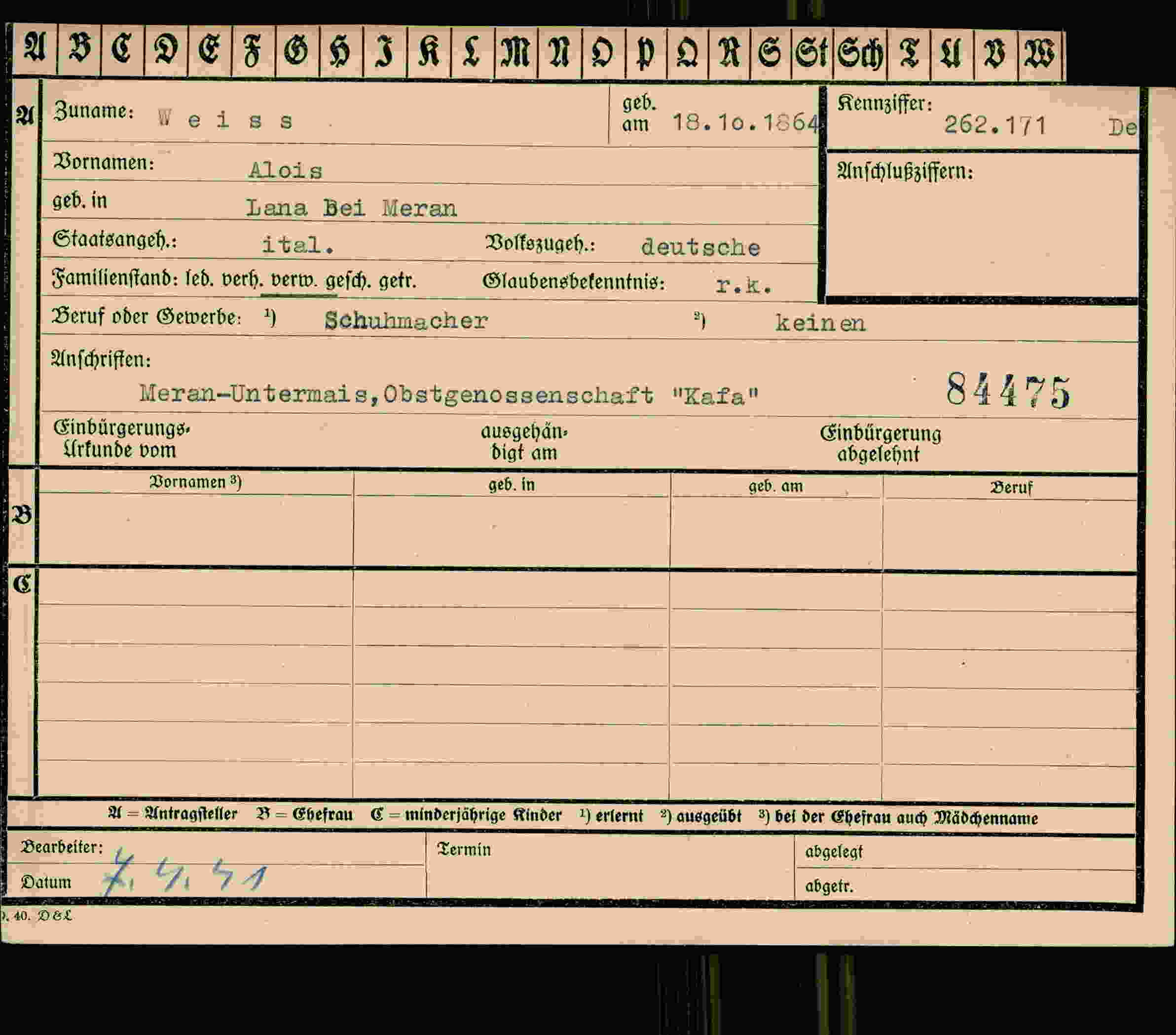 Dokument für Alois Weiss
