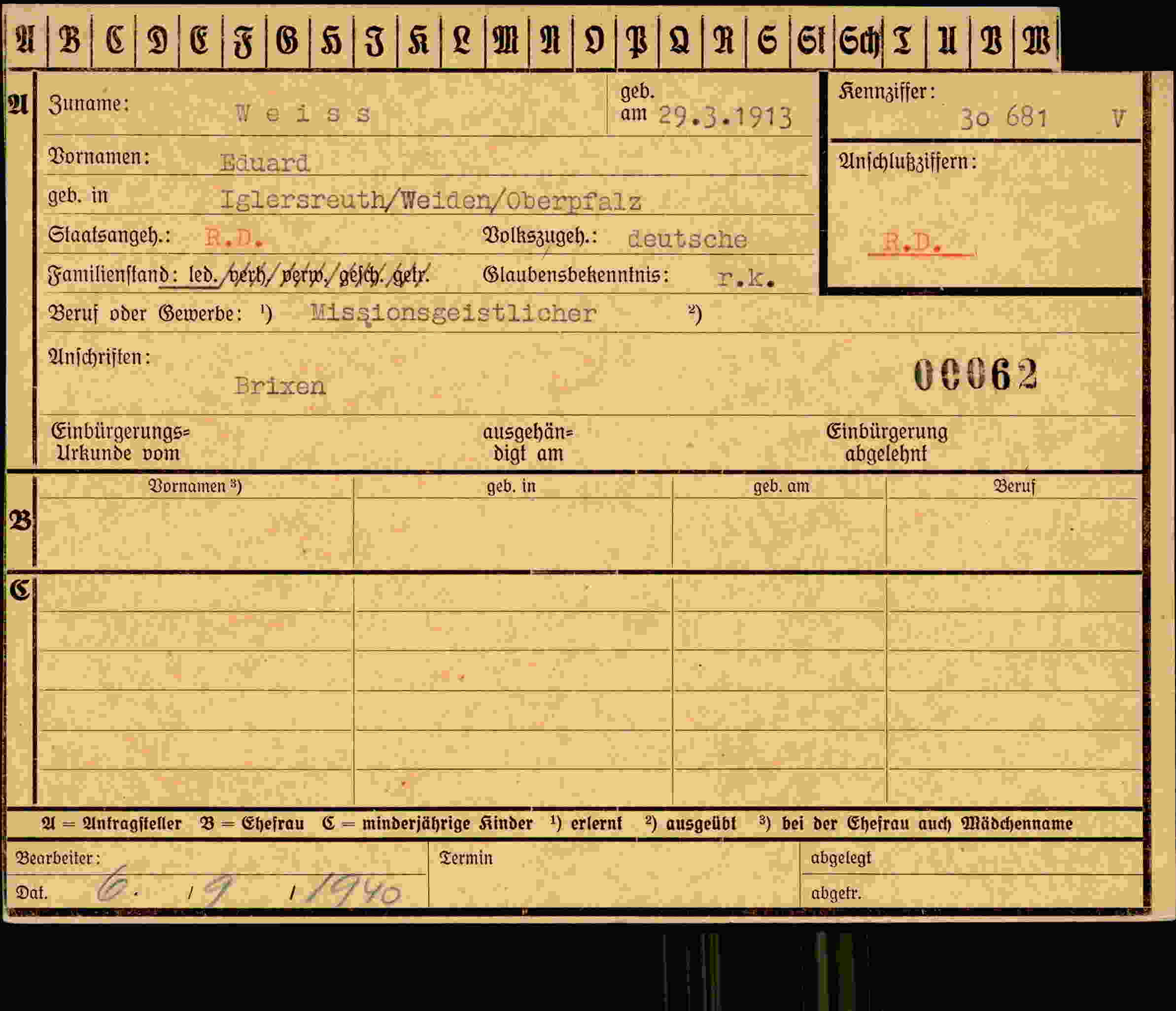 Dokument für Eduard Weiss