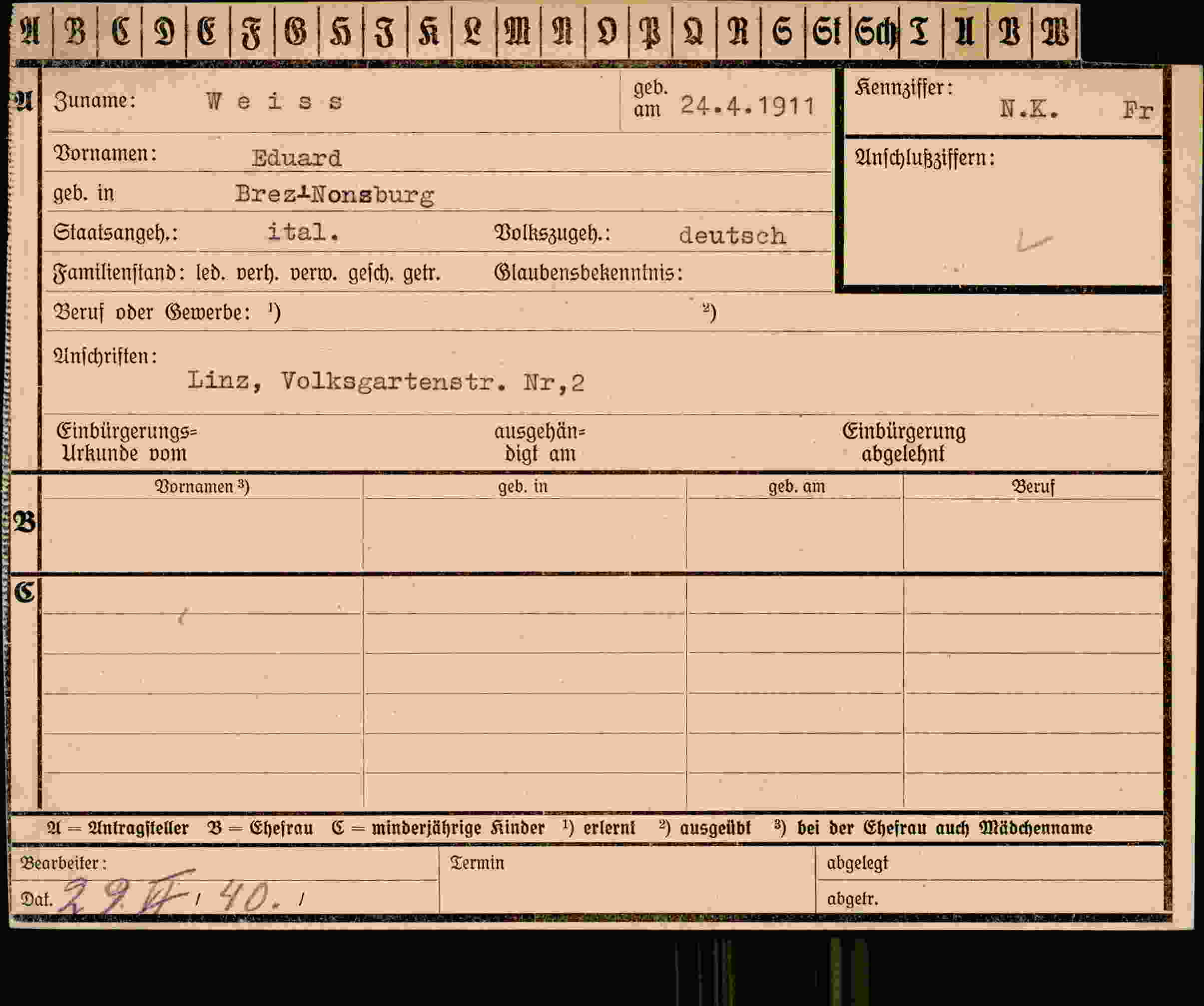 Vorderseite des Dokuments