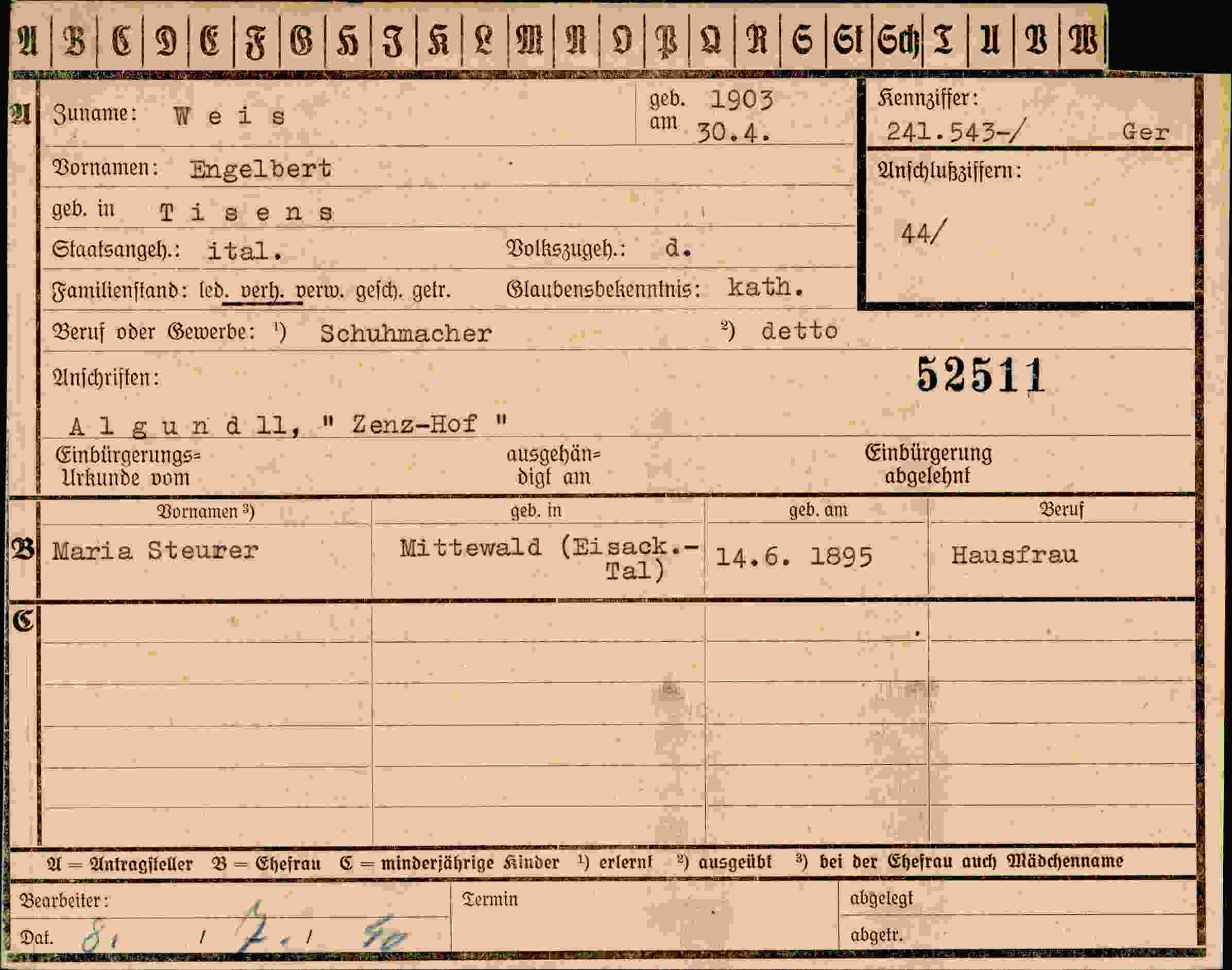 Dokument für Engelbert Weis