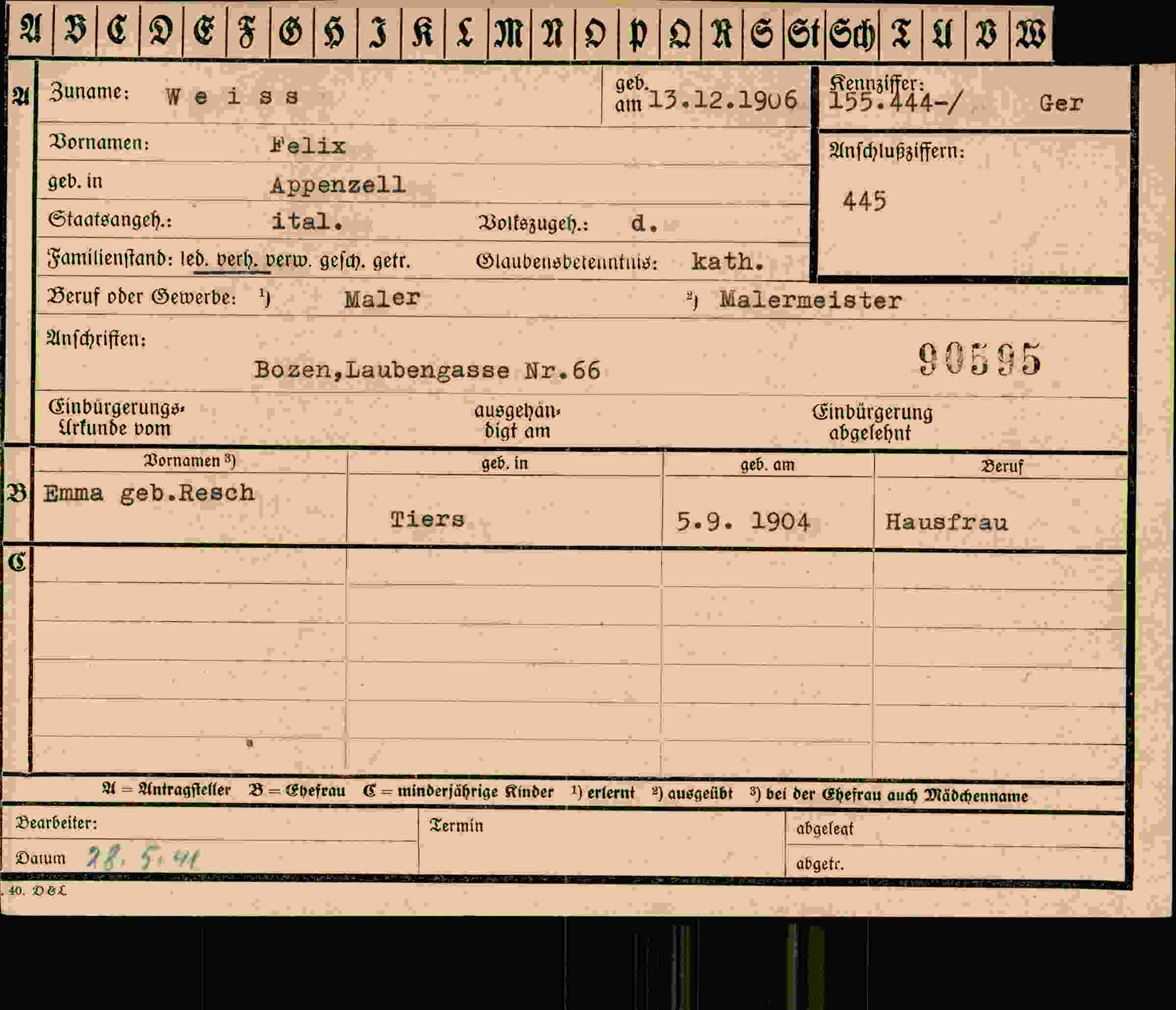 Vorderseite des Dokuments