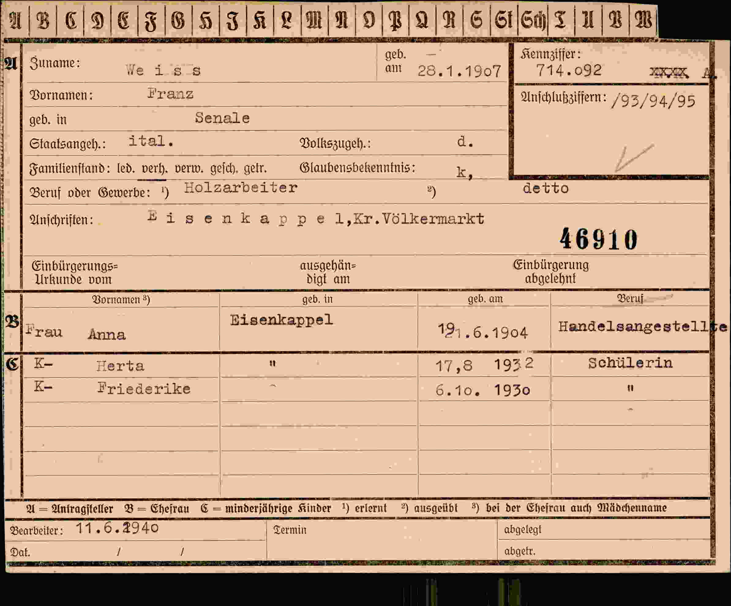 Vorderseite des Dokuments