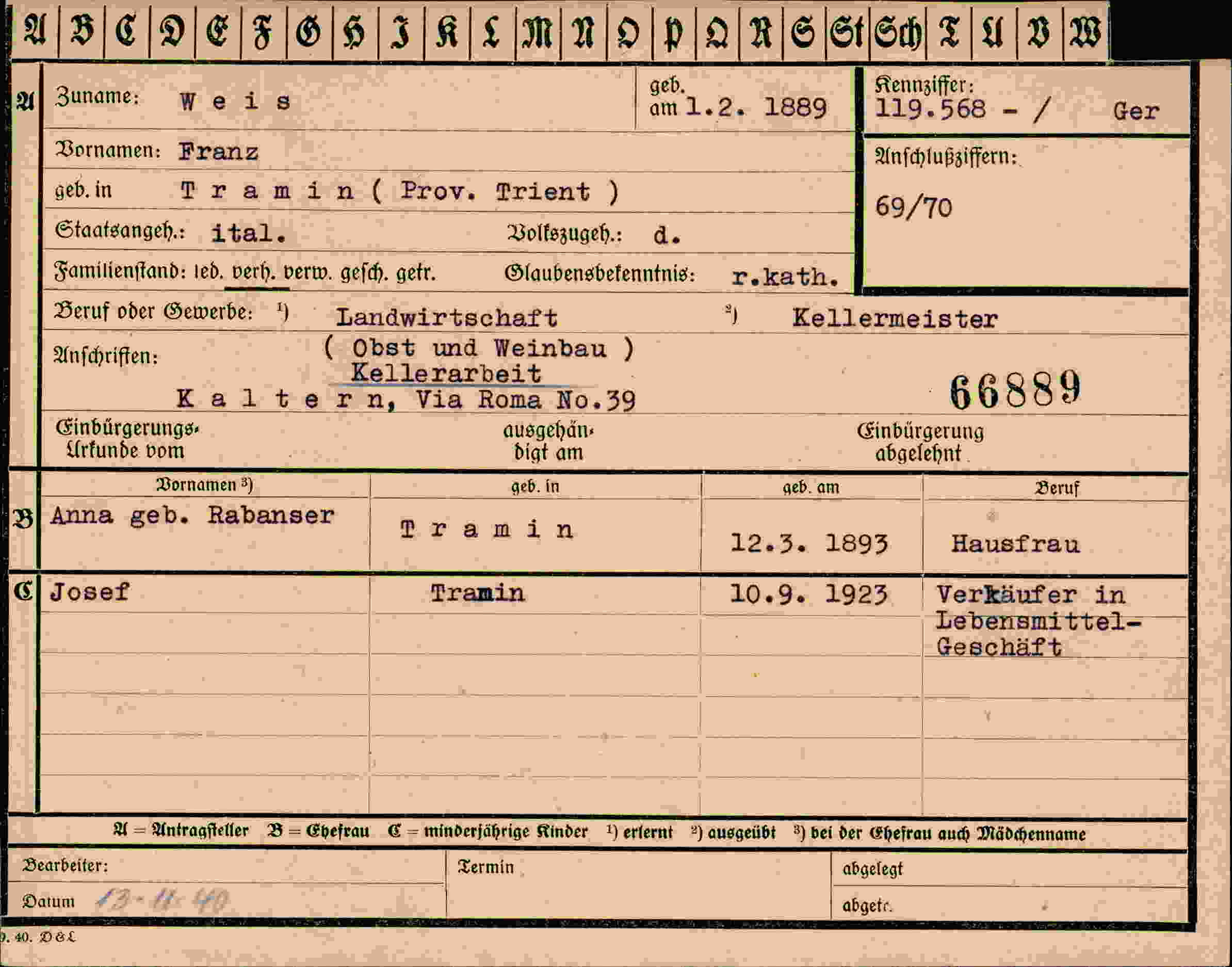 Dokument für Franz Weis