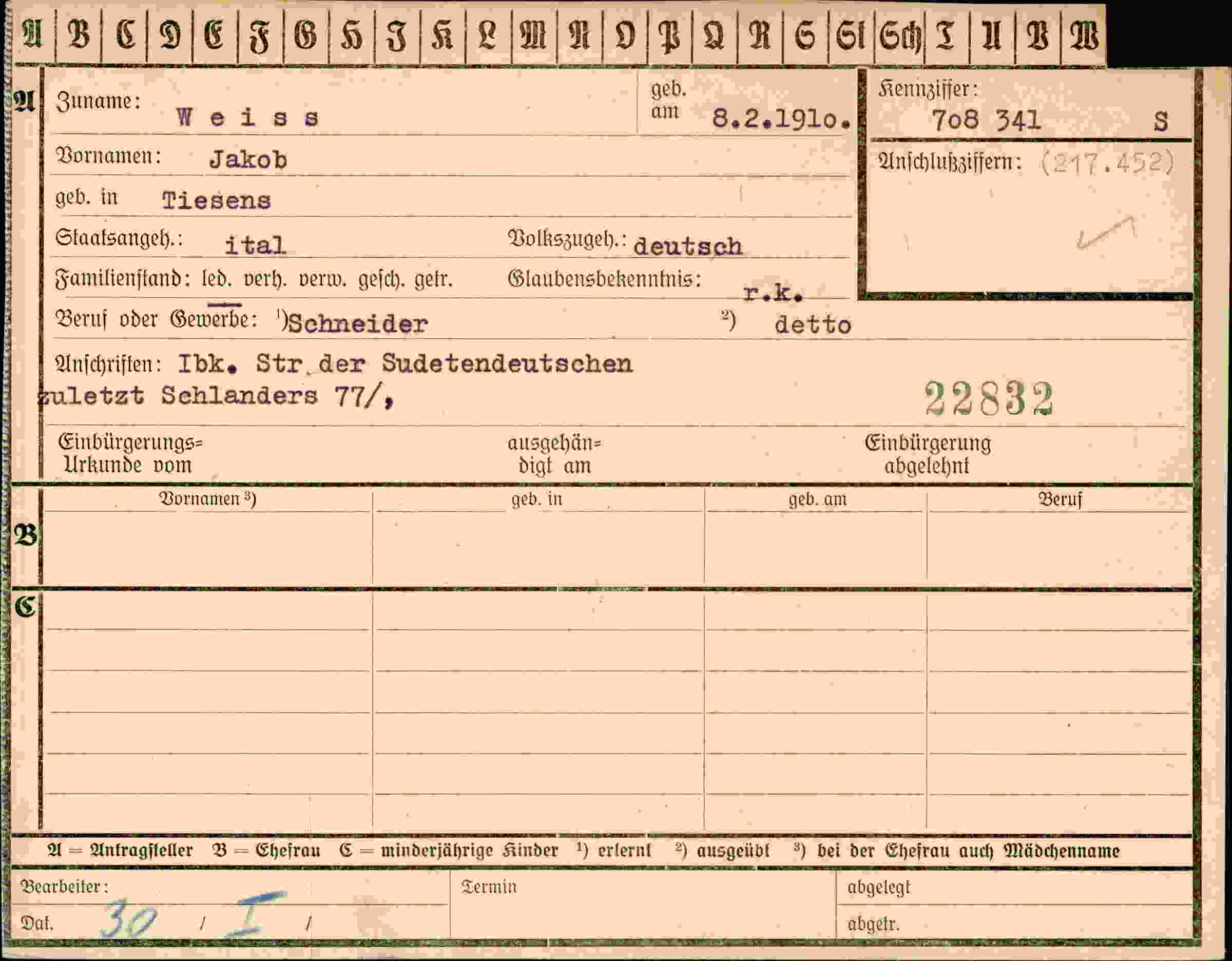 Dokument für Jakob Weiss