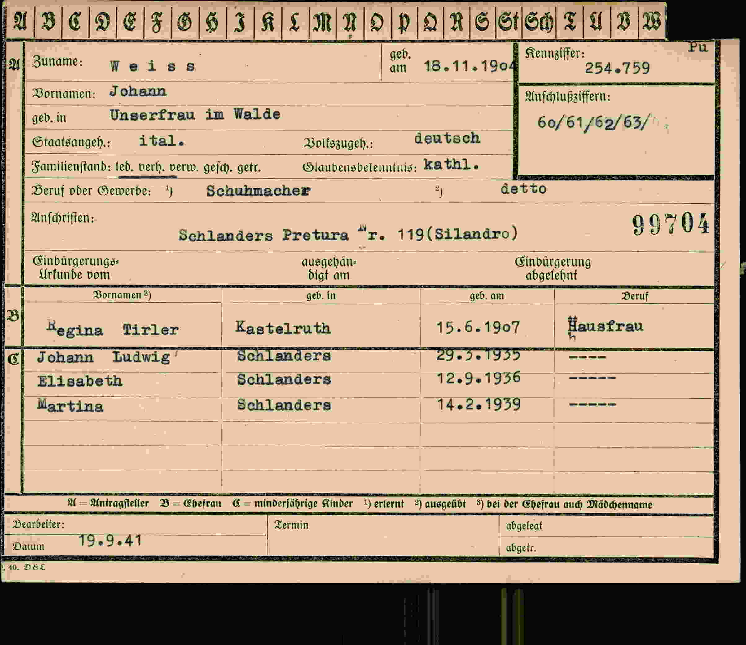 Dokument für Johann Weiss