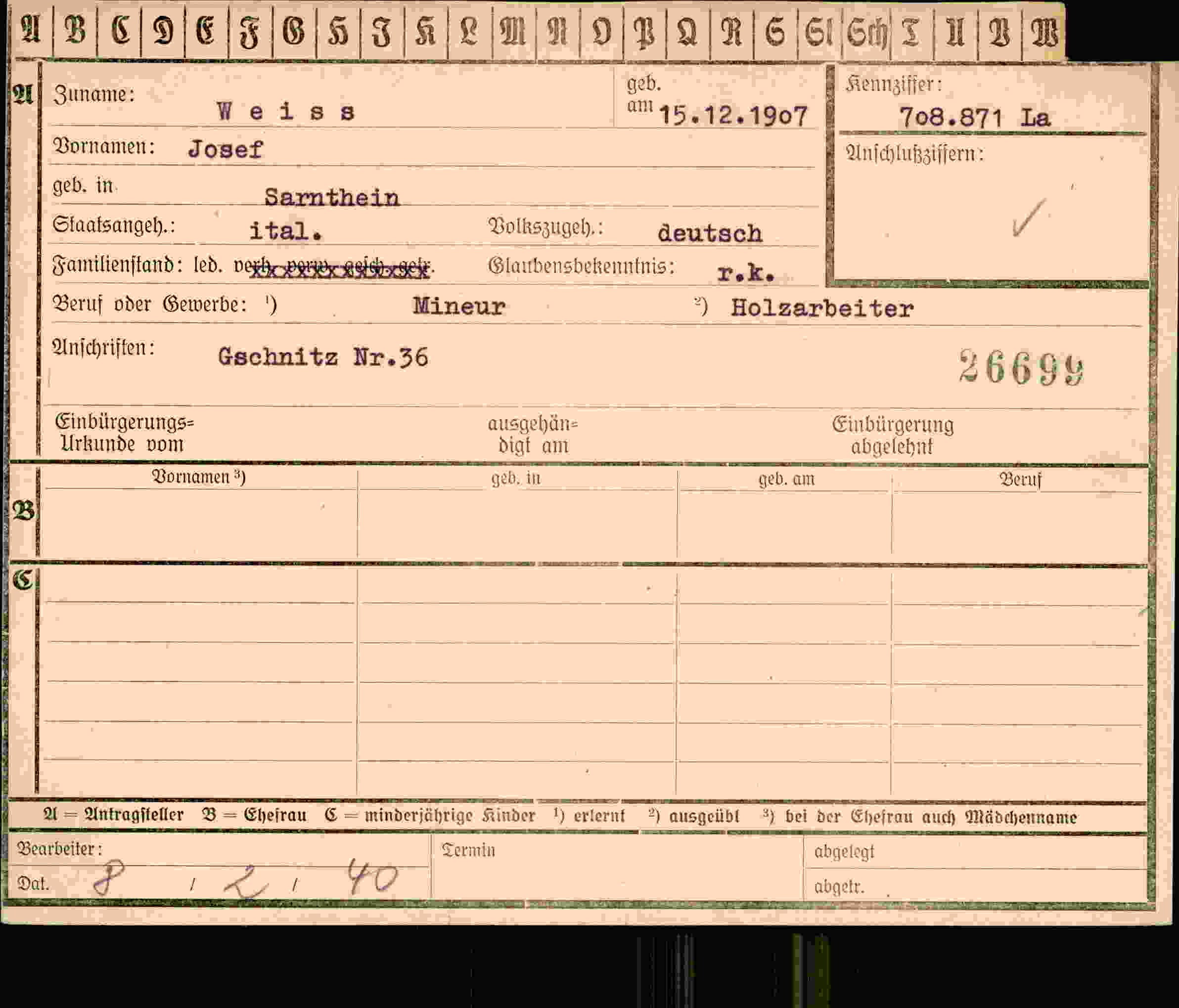 Dokument für Josef Weiss