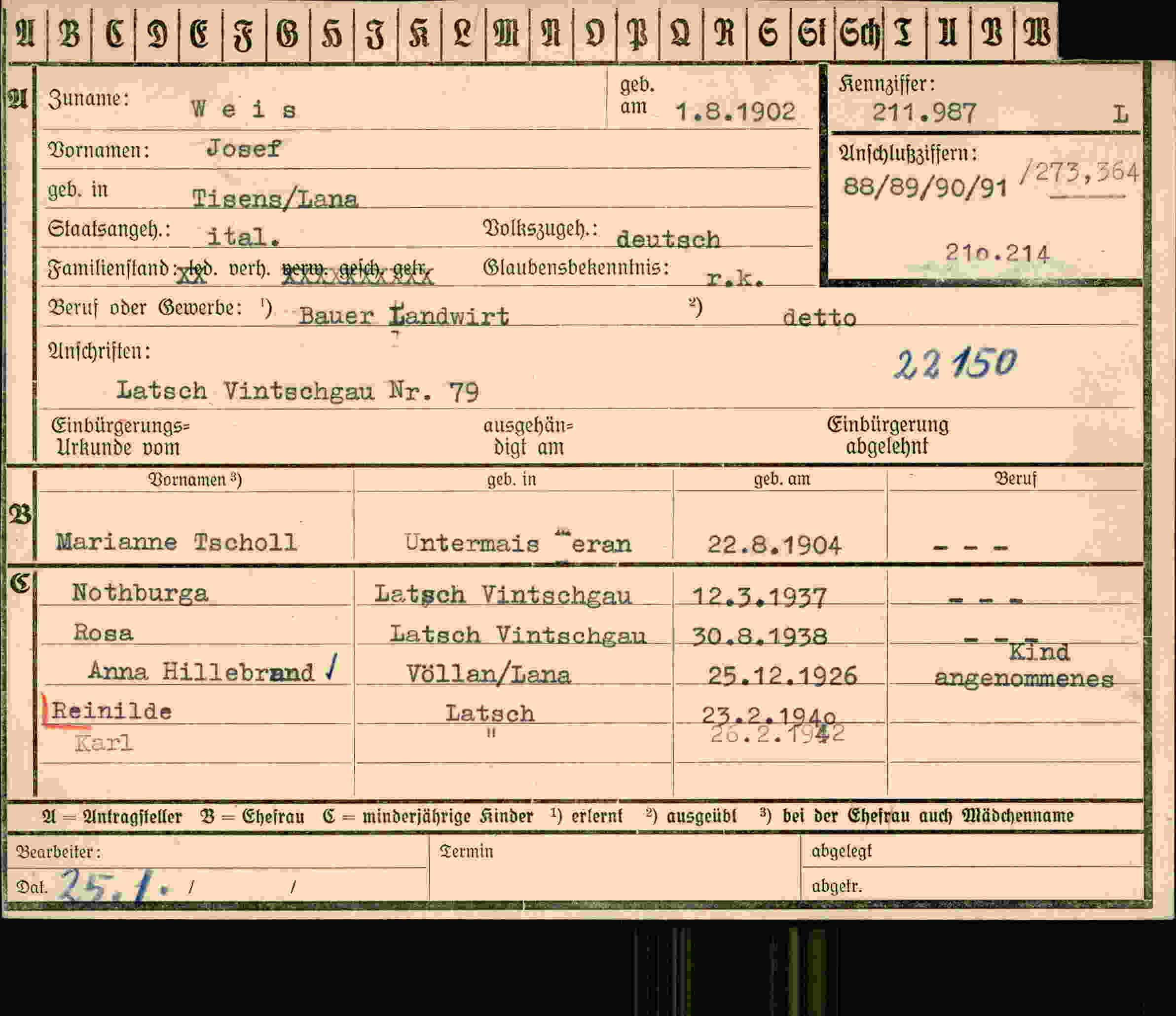 Vorderseite des Dokuments