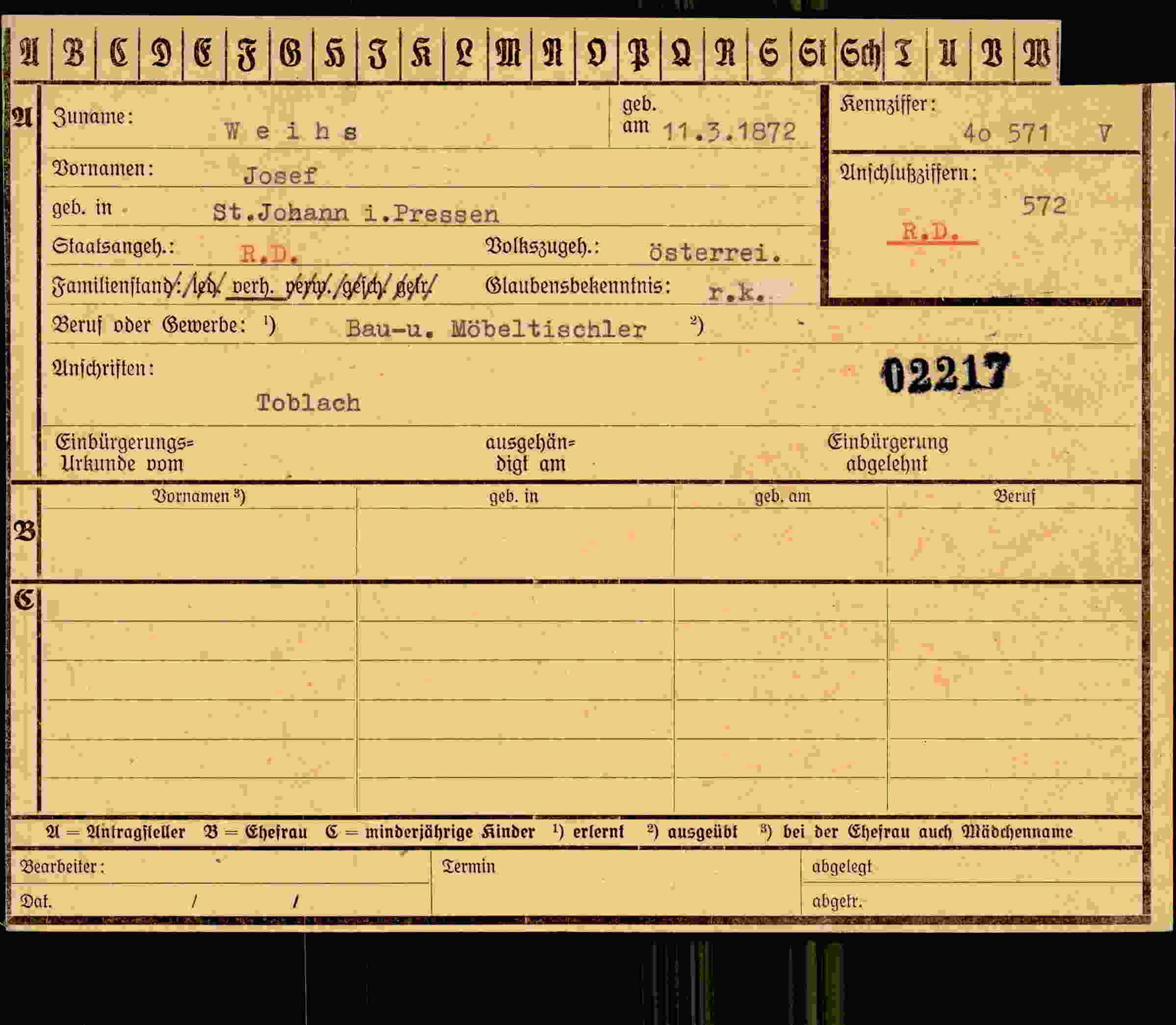 Vorderseite des Dokuments