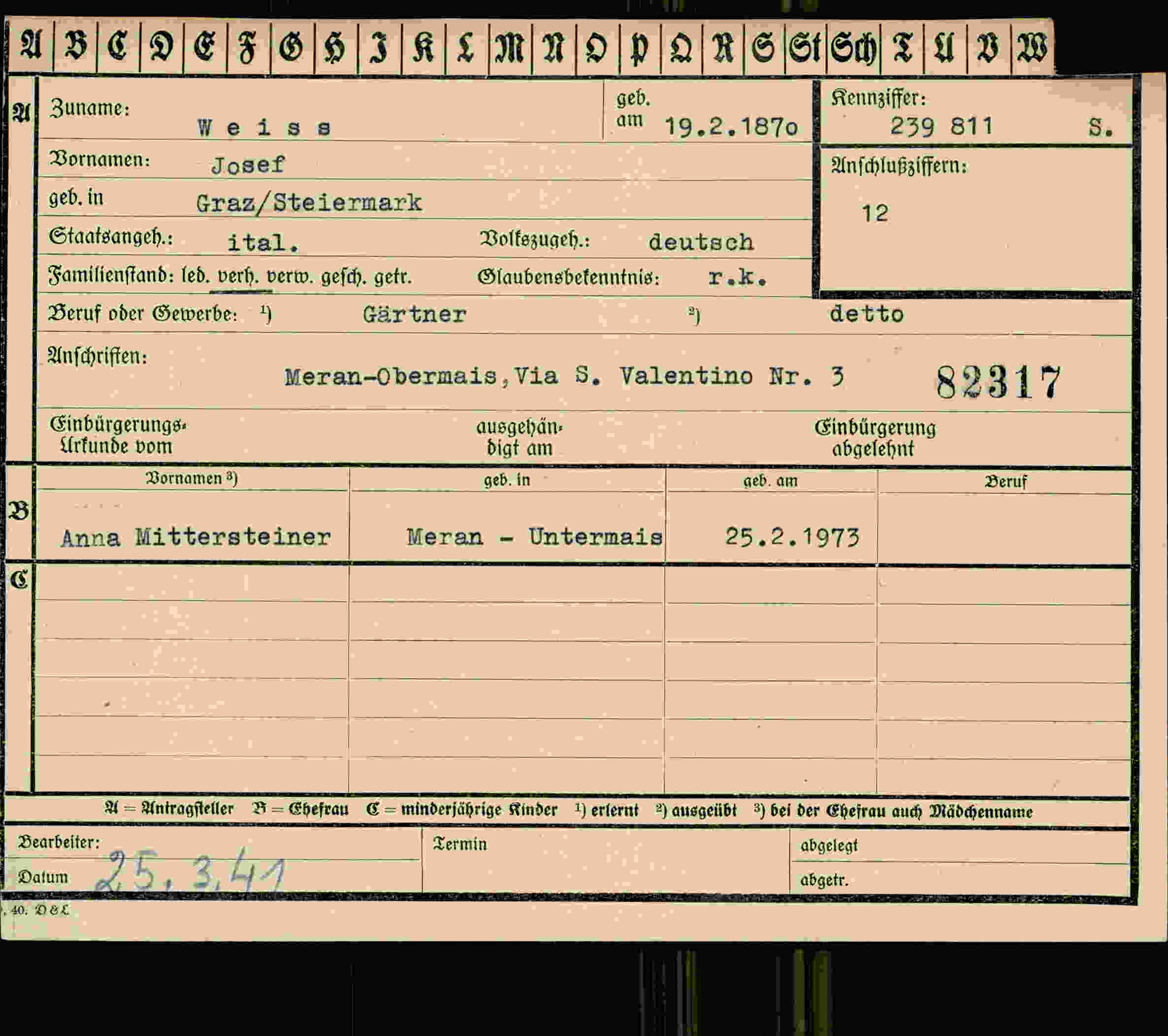 Dokument für Josef Weiss