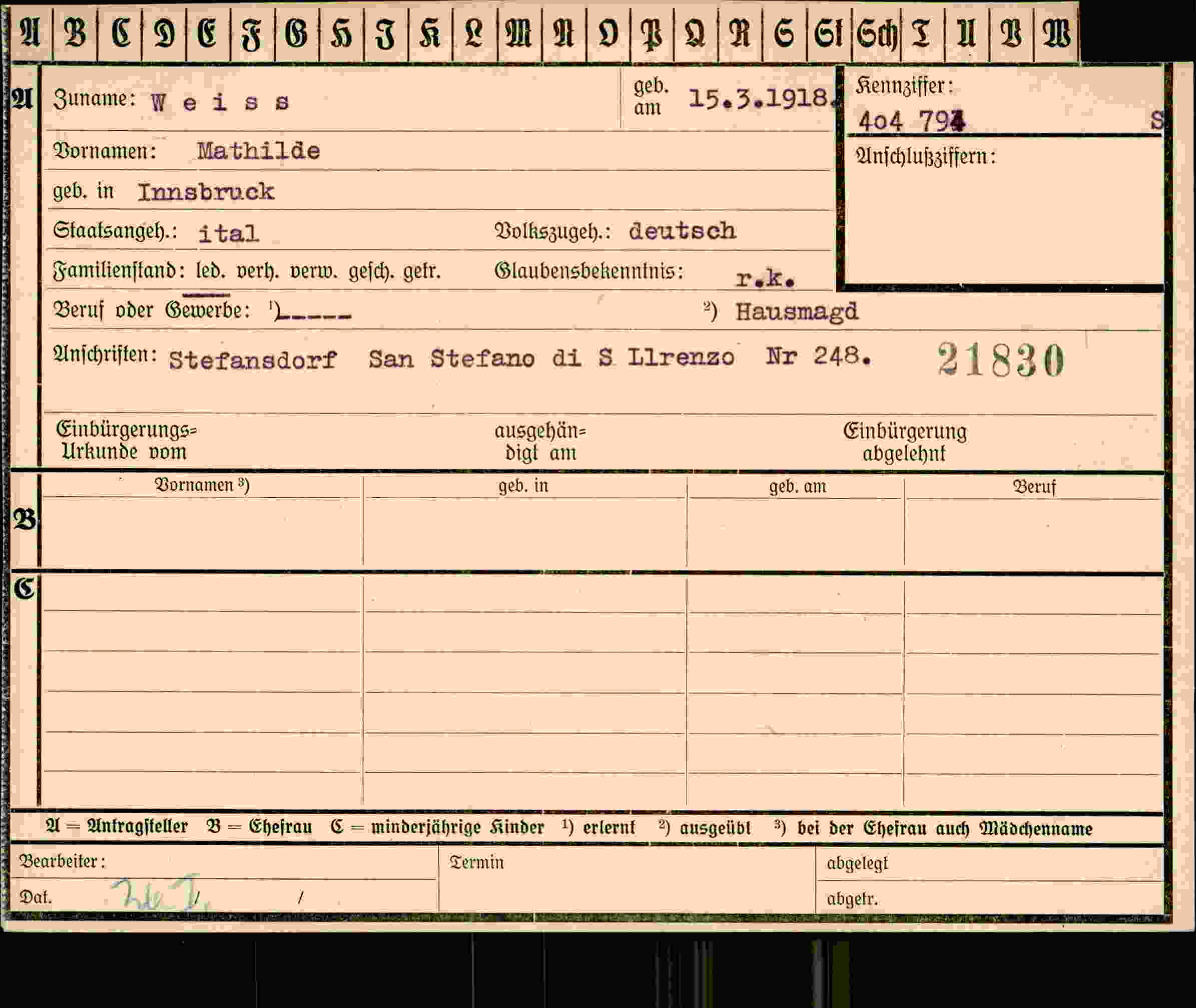 Vorderseite des Dokuments