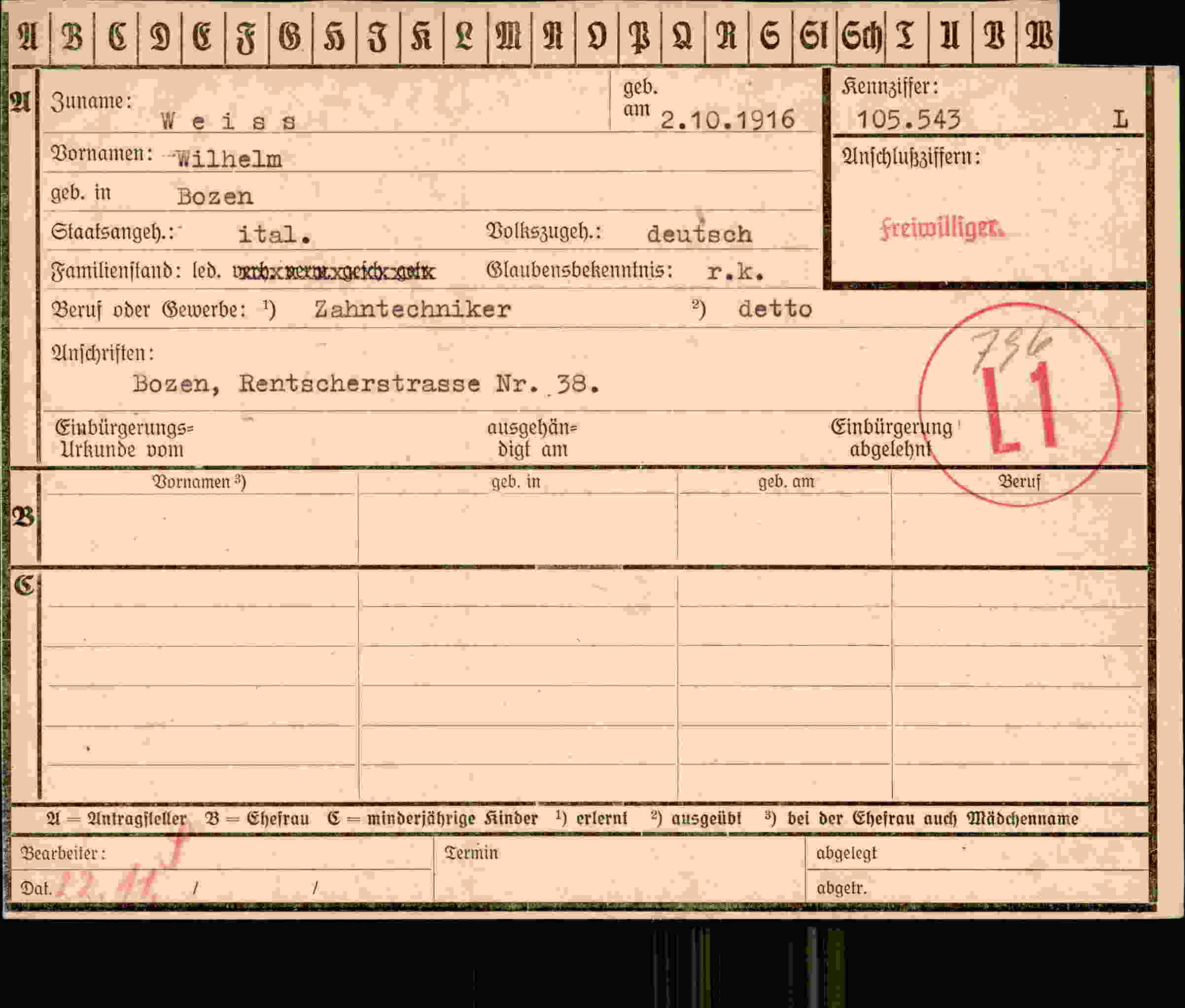Dokument für Wilhelm Weiss