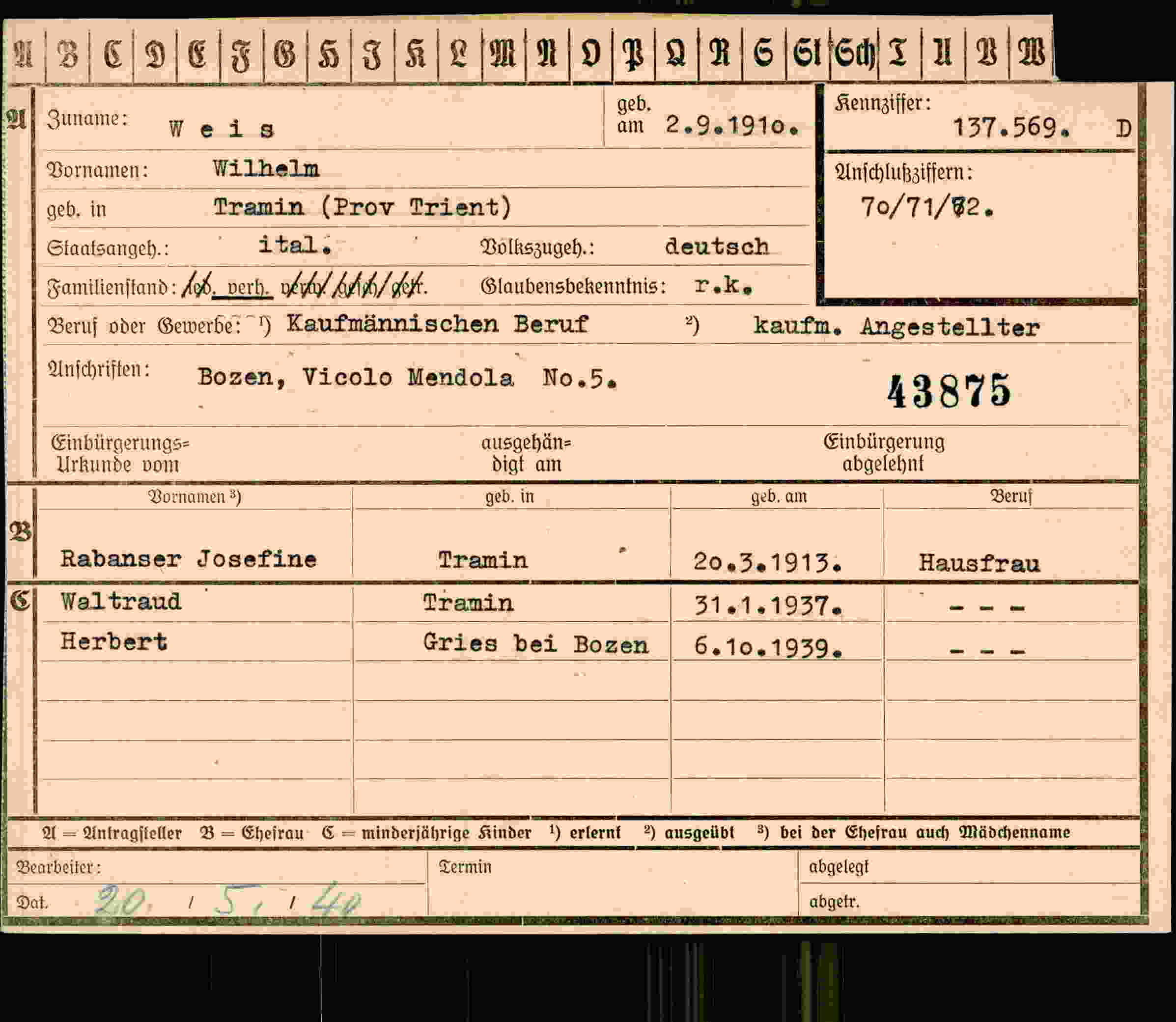 Dokument für Wilhelm Weis