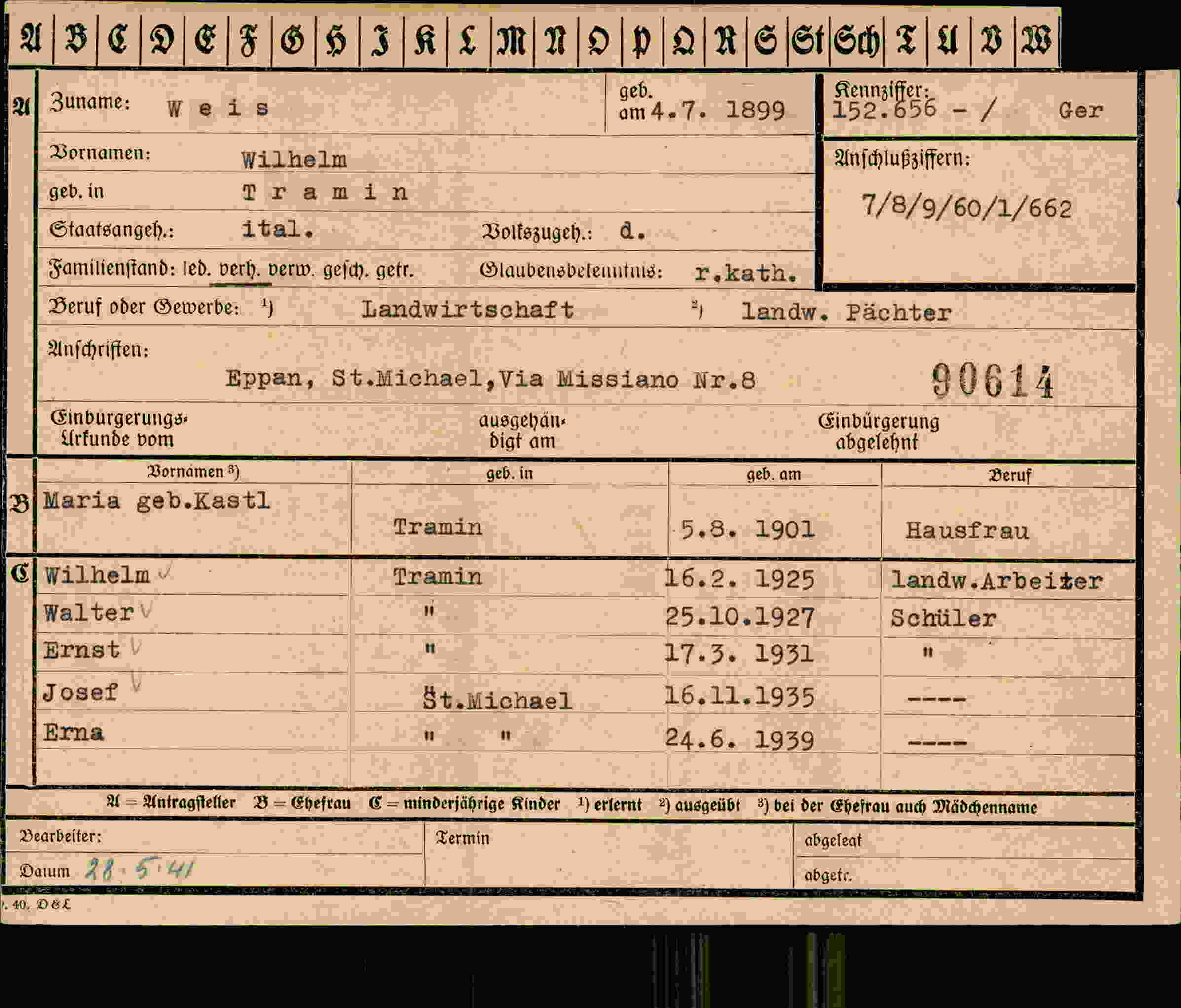 Dokument für Wilhelm Weis