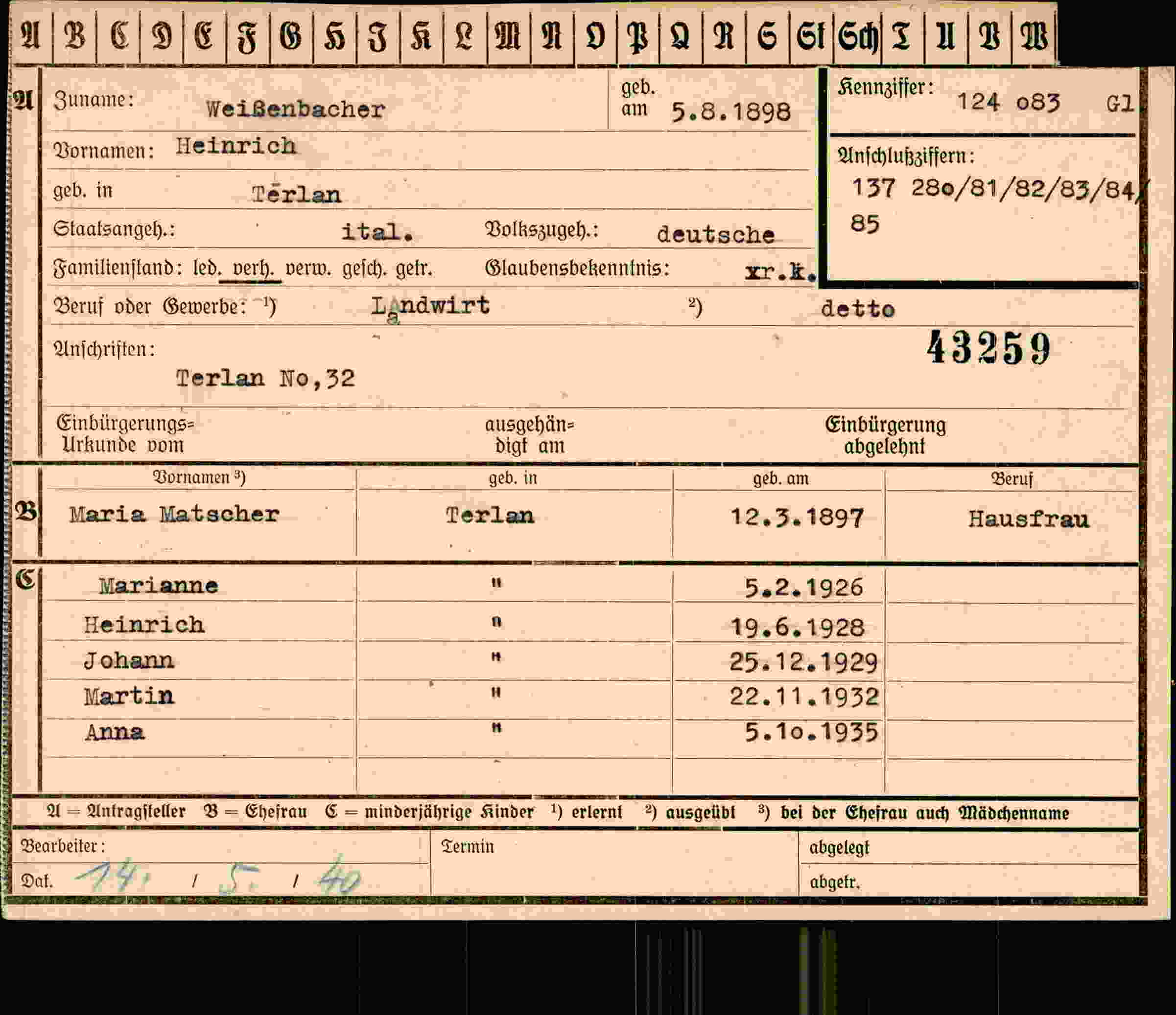 Vorderseite des Dokuments