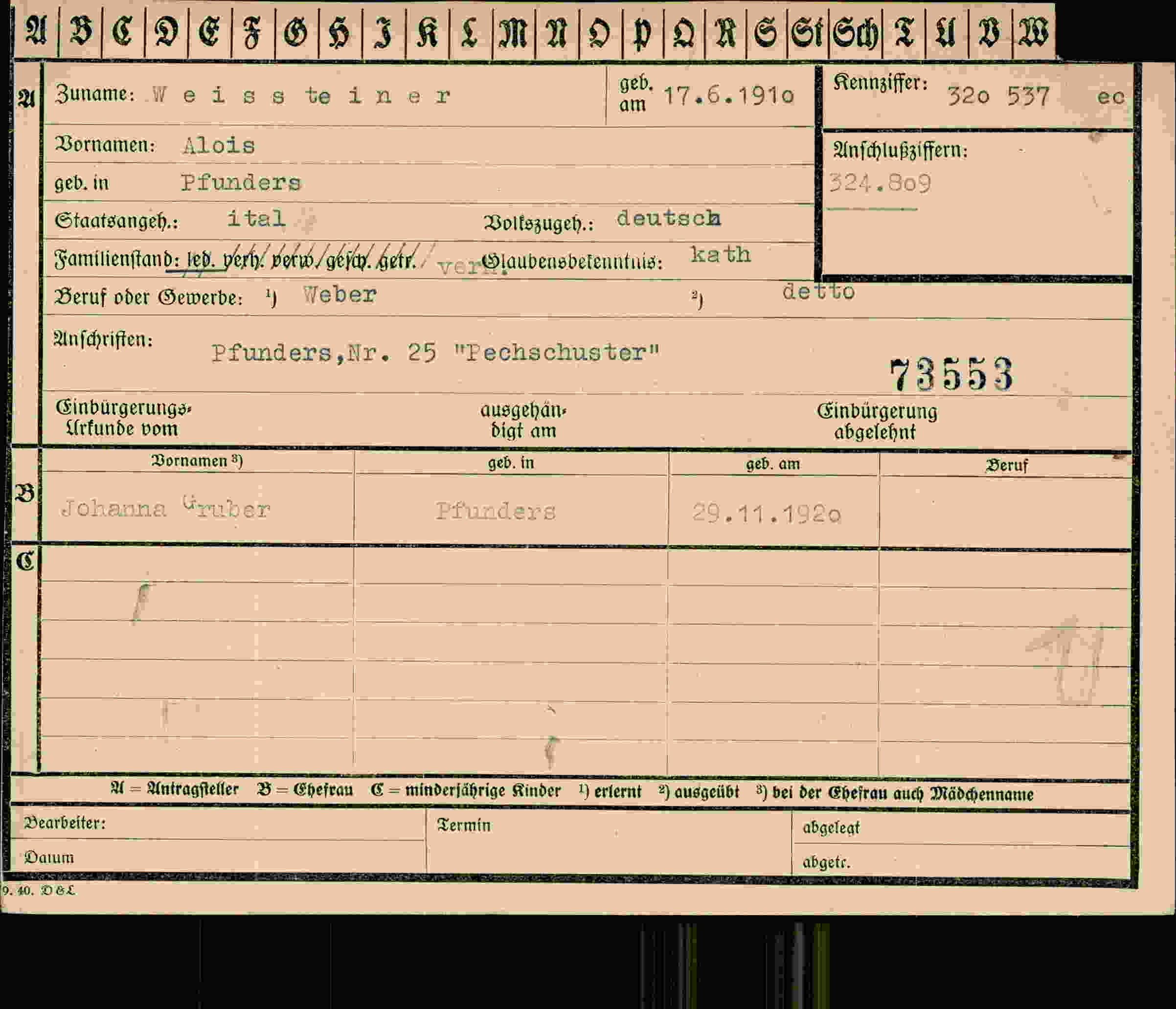 Vorderseite des Dokuments