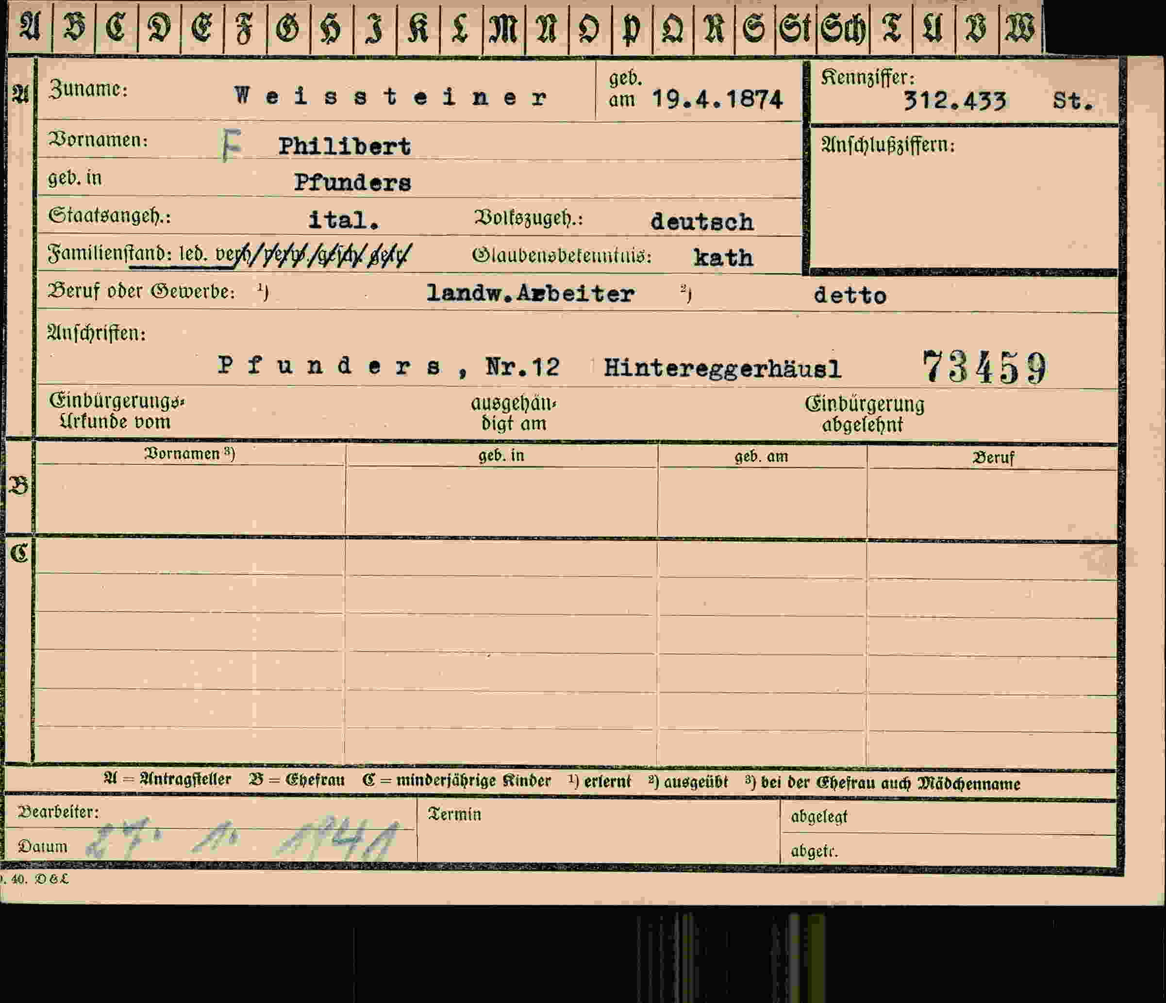 Vorderseite des Dokuments