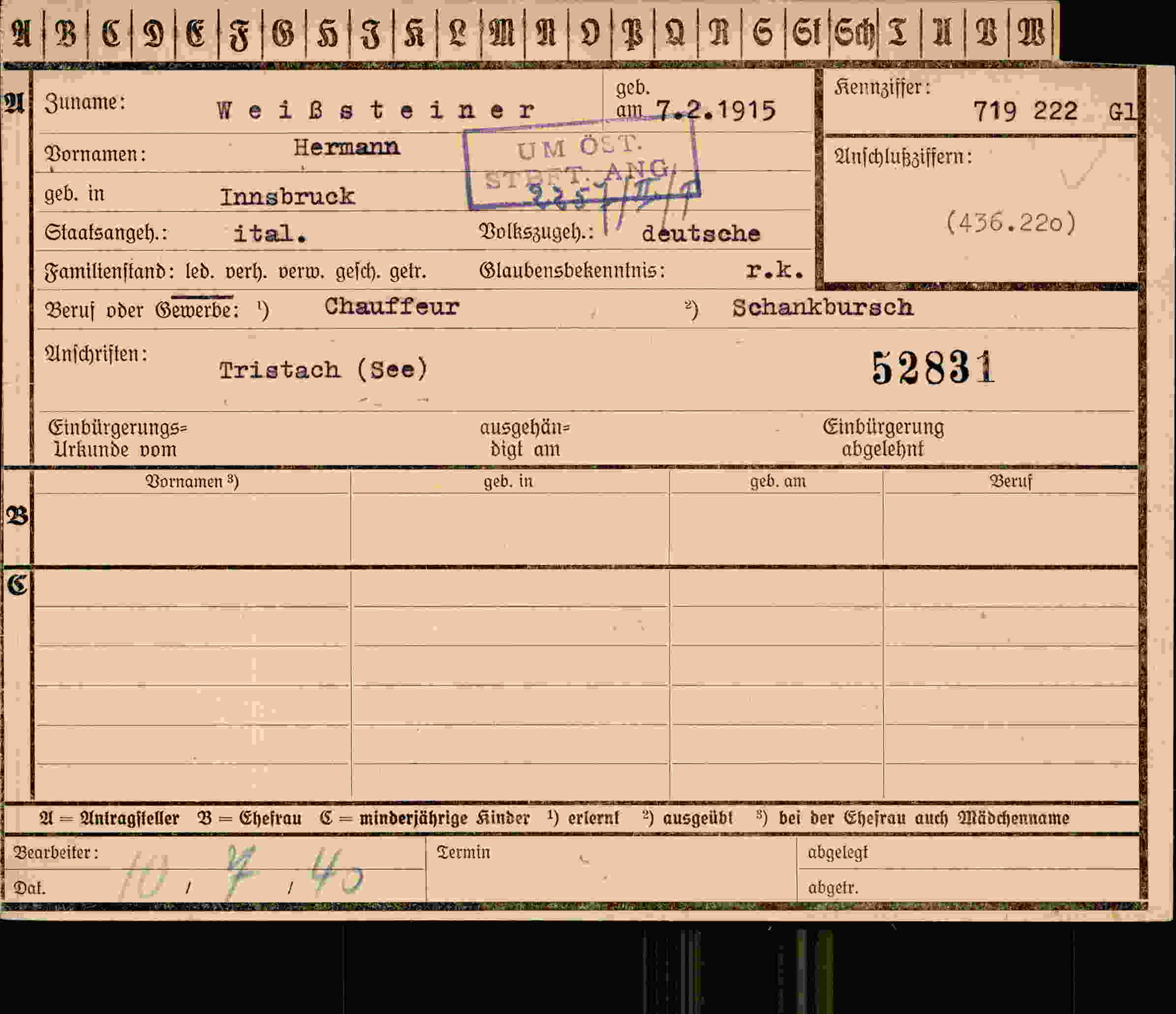 Dokument für Hermann Steiner
