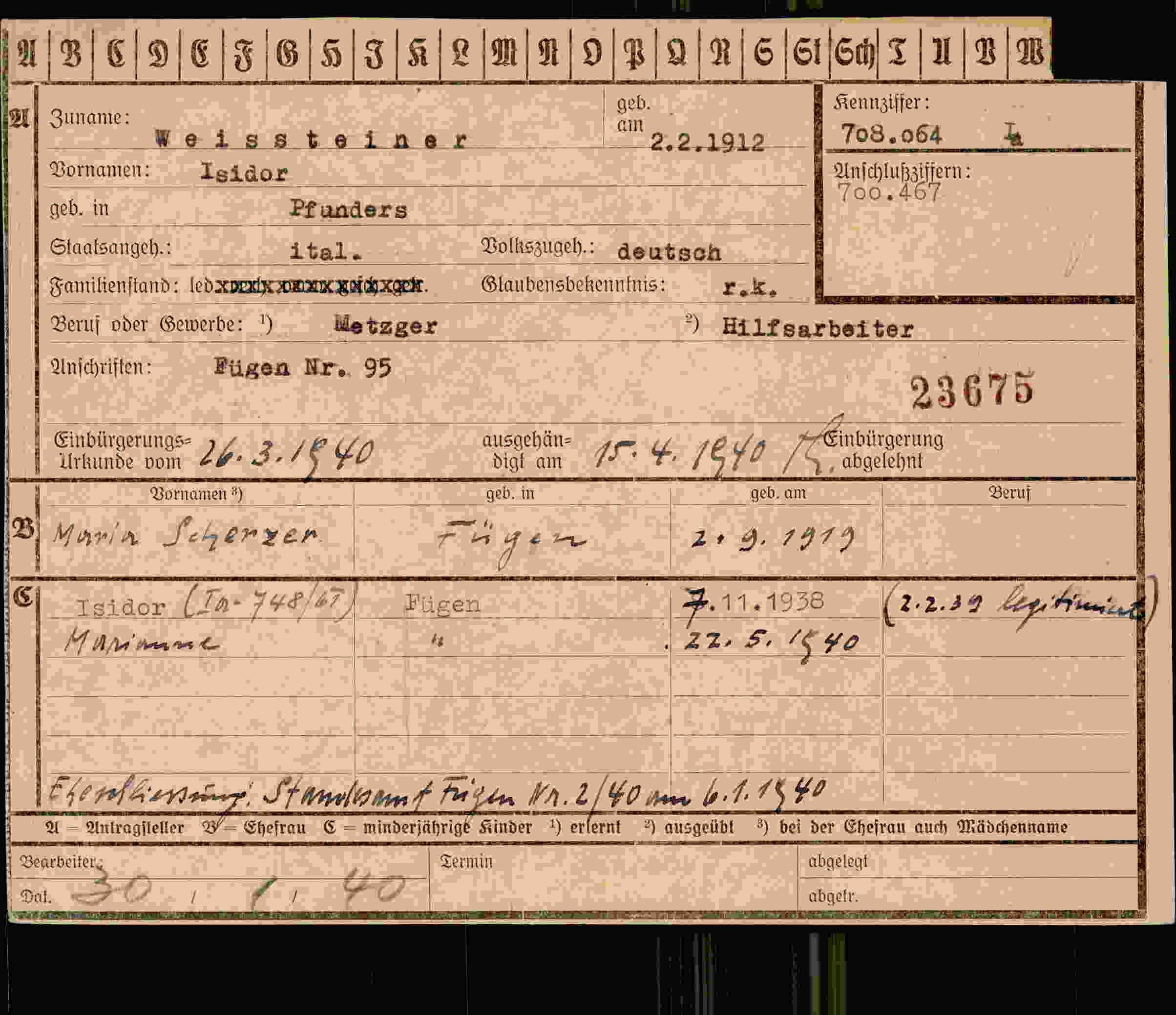 Dokument für Isidor Weissteiner